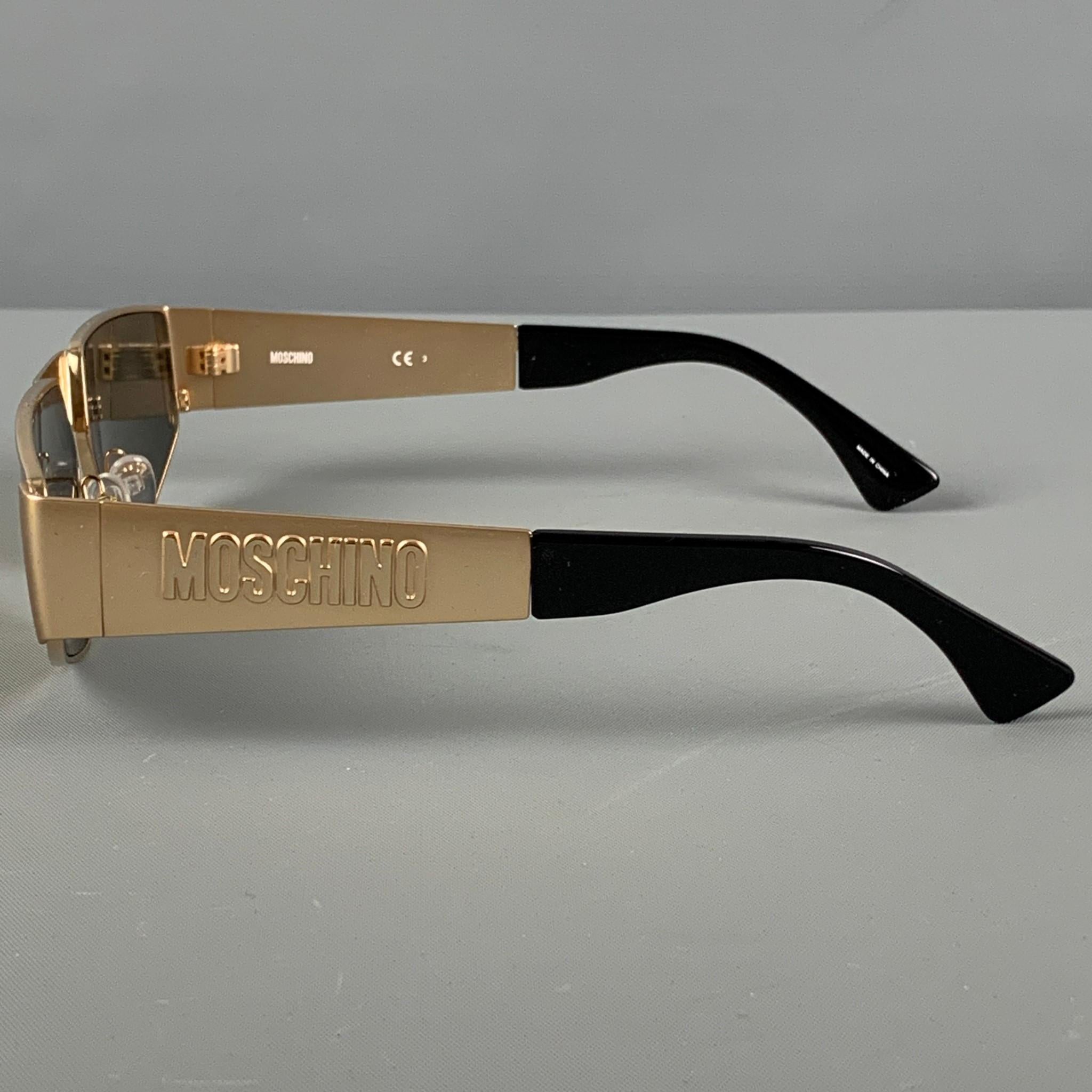Men's MOSCHINO Gold Black Metal Rectangle Sunglasses