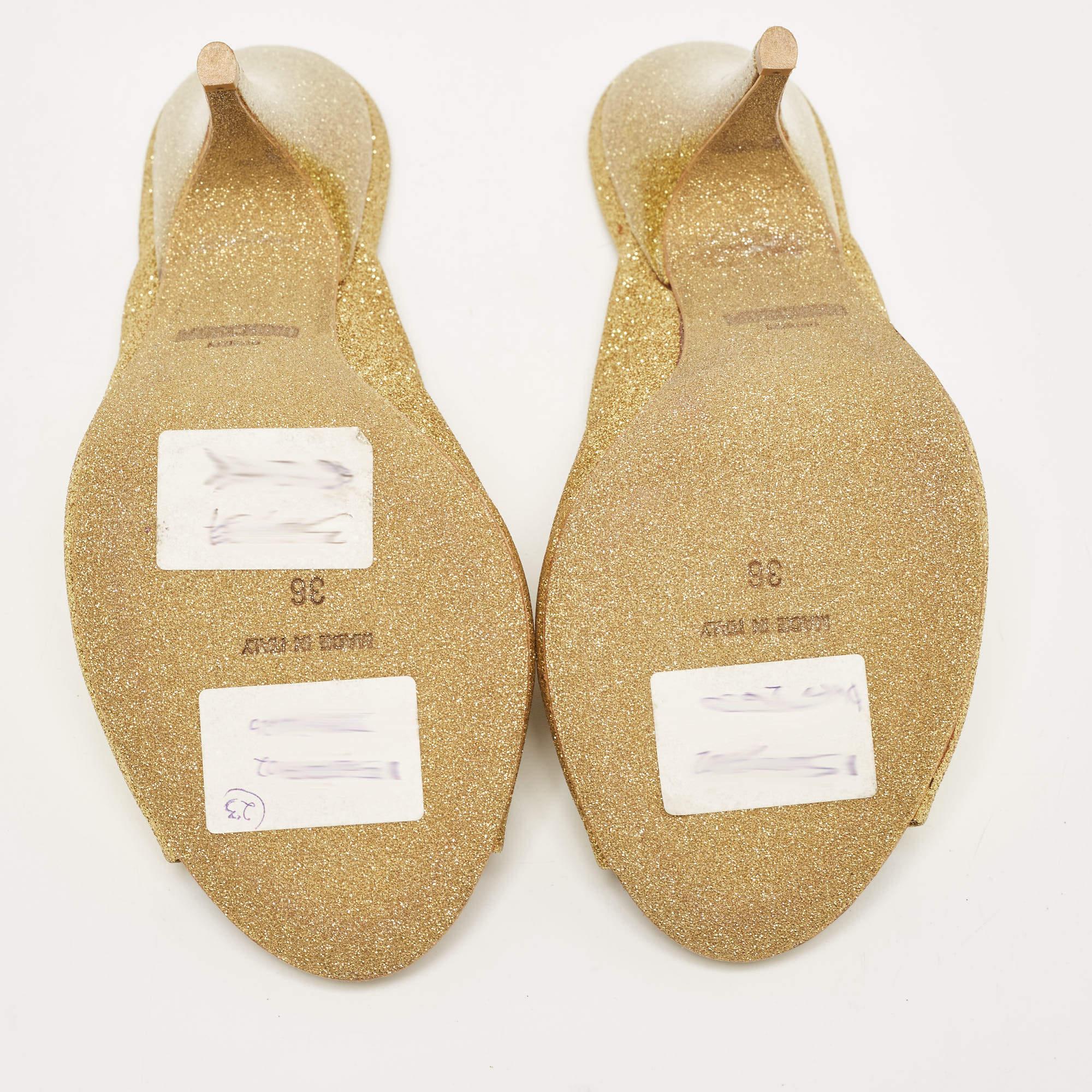 Moschino Gold Glitter Slide Sandals Size 36 en vente 1