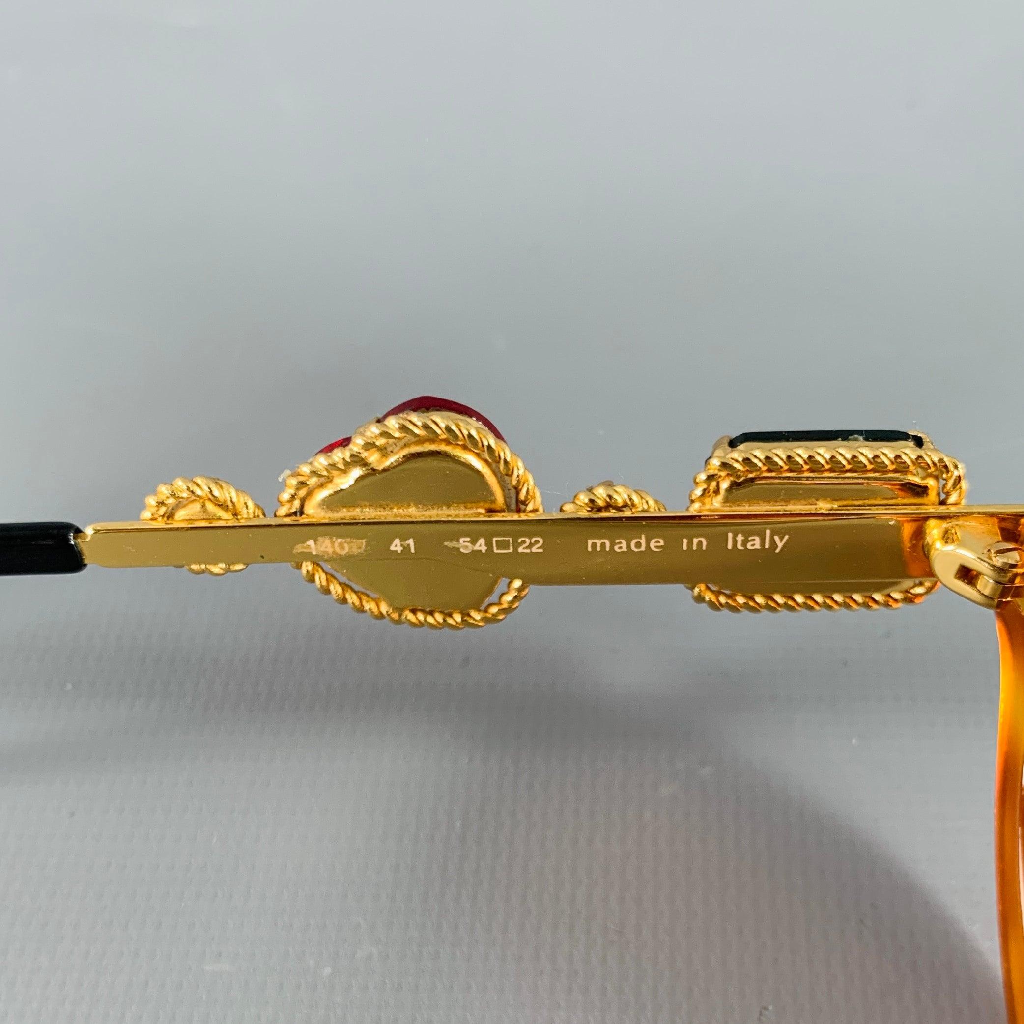 Men's MOSCHINO Gold Green Red Tortoiseshell Jeweled Sunglasses For Sale