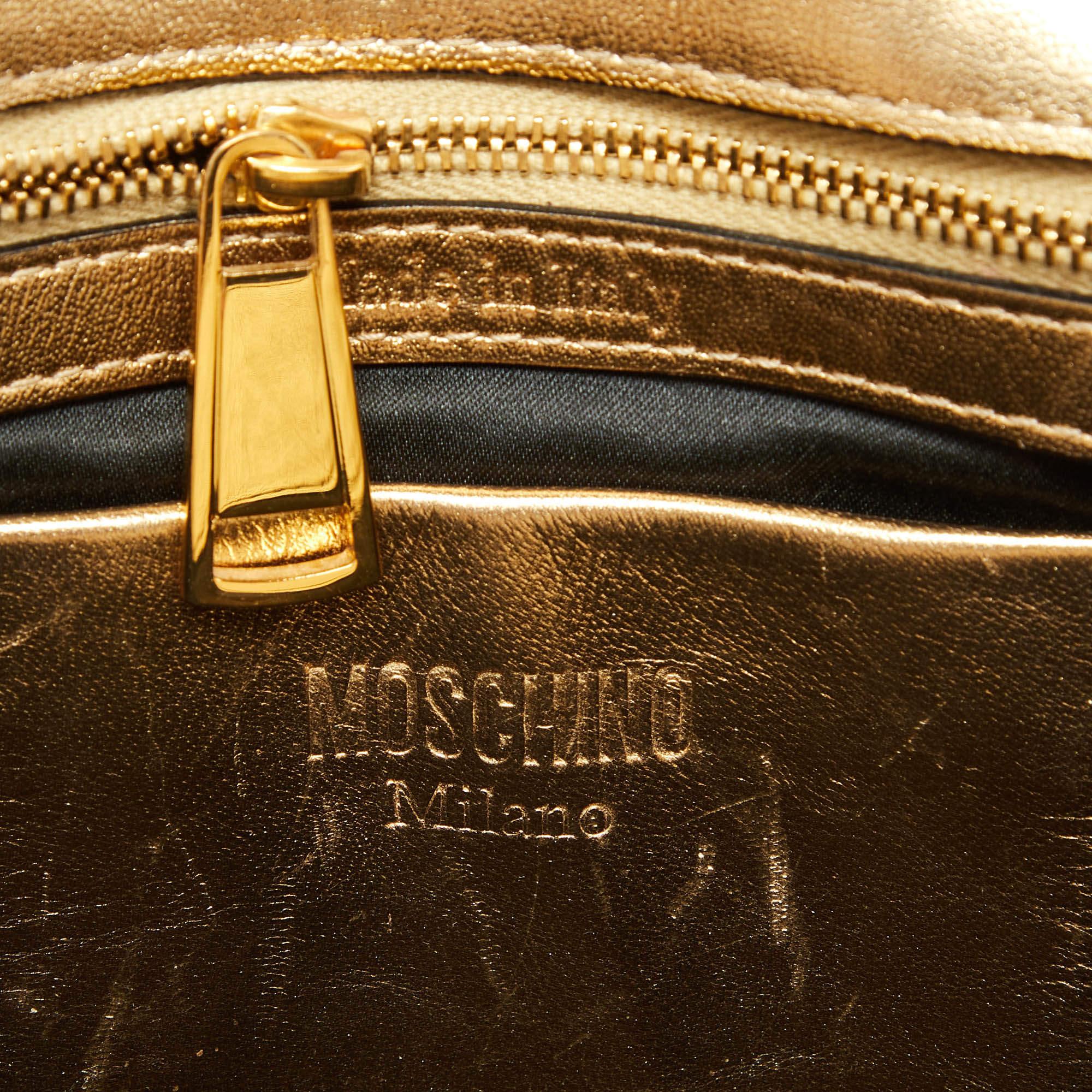 Moschino Gold Leder Große Capsule Biker Jacke Umhängetasche 2