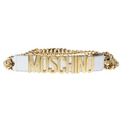 Moschino Gold Logo White Leather and Chain Belt 