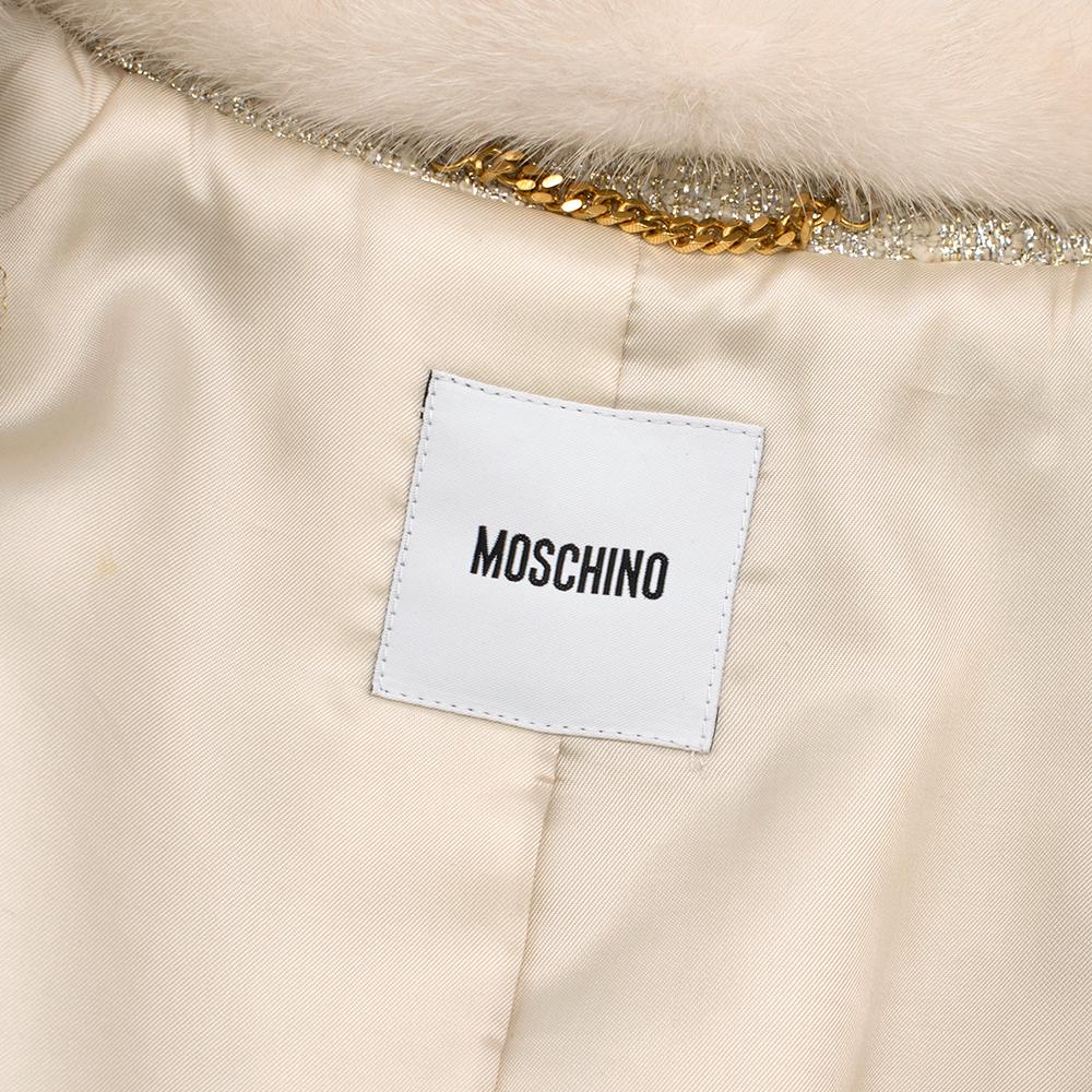 Moschino Gold Metallic Wool blend Coat with Mink Fur Collar 10 UK/ 42 IT In Excellent Condition In London, GB