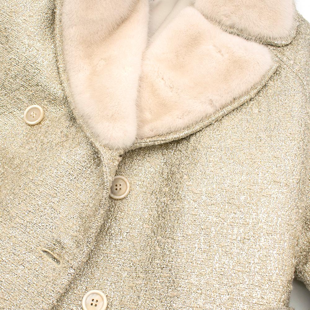 Women's Moschino Gold Metallic Wool blend Coat with Mink Fur Collar 10 UK/ 42 IT