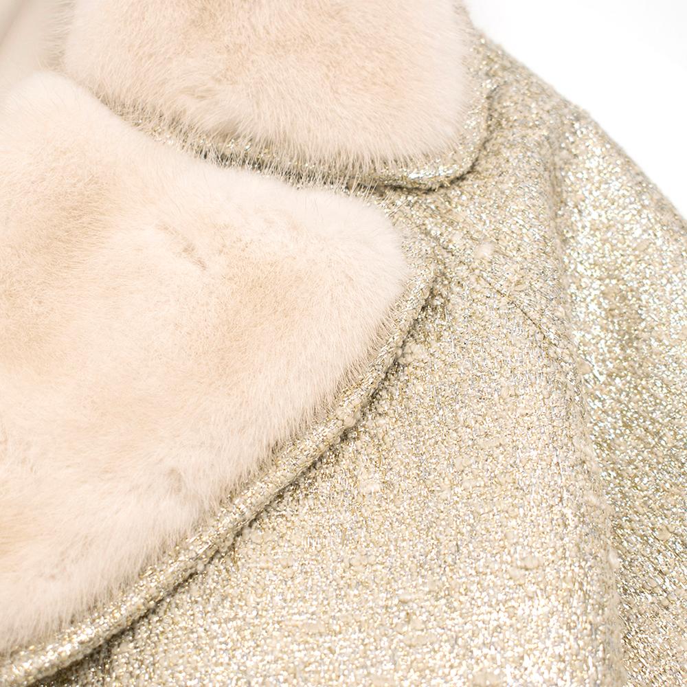 Moschino Gold Metallic Wool blend Coat with Mink Fur Collar 10 UK/ 42 IT 1