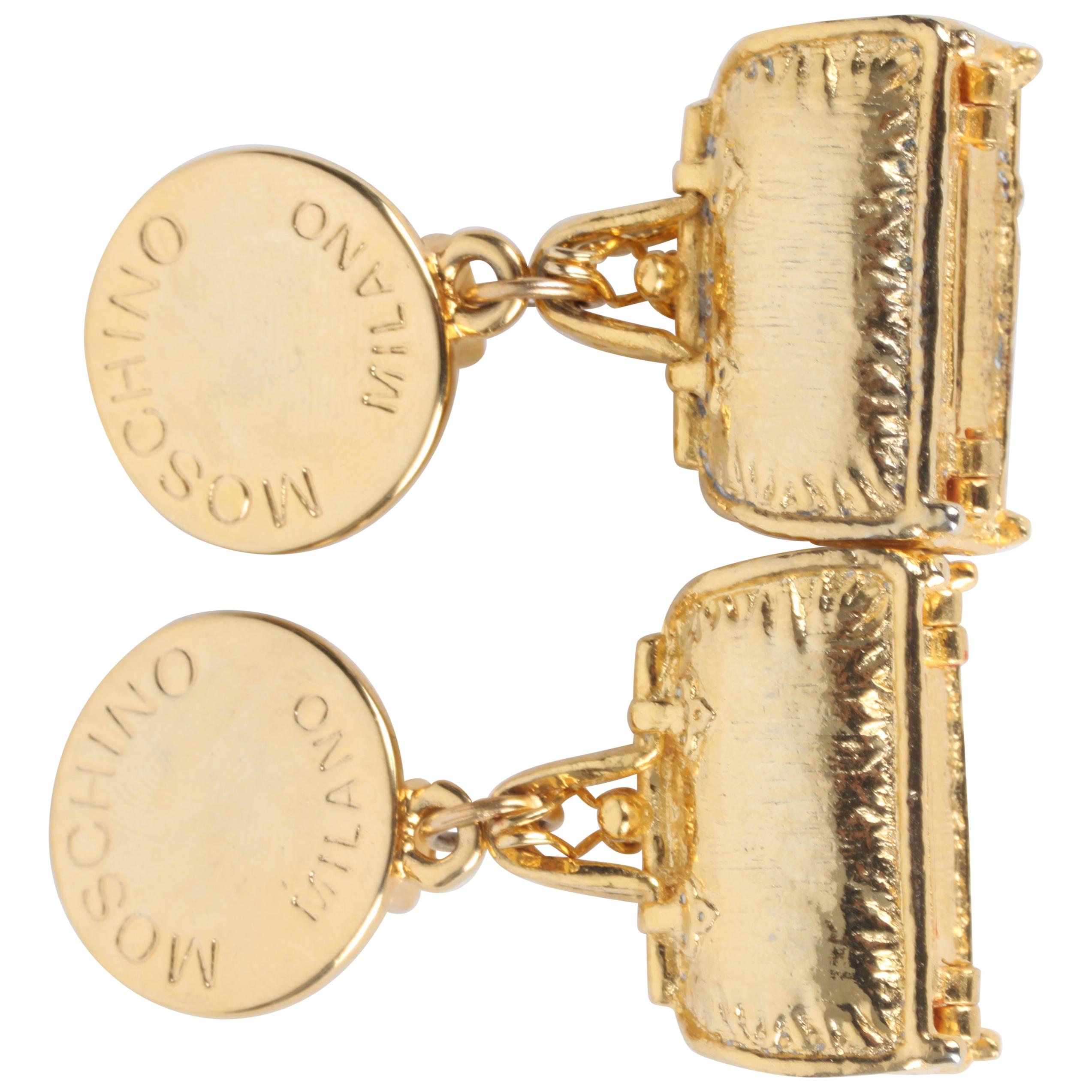 Moschino Gold-Plated Bag Charm Clip-On Earrings For Sale