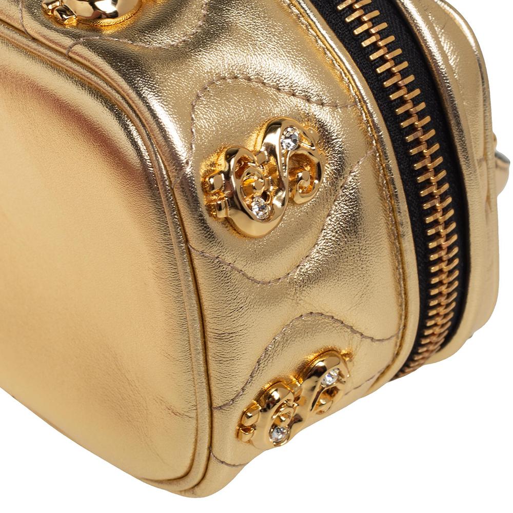 Moschino Gold Quilted Leather Mini Dollaro Top Handle Bag 3