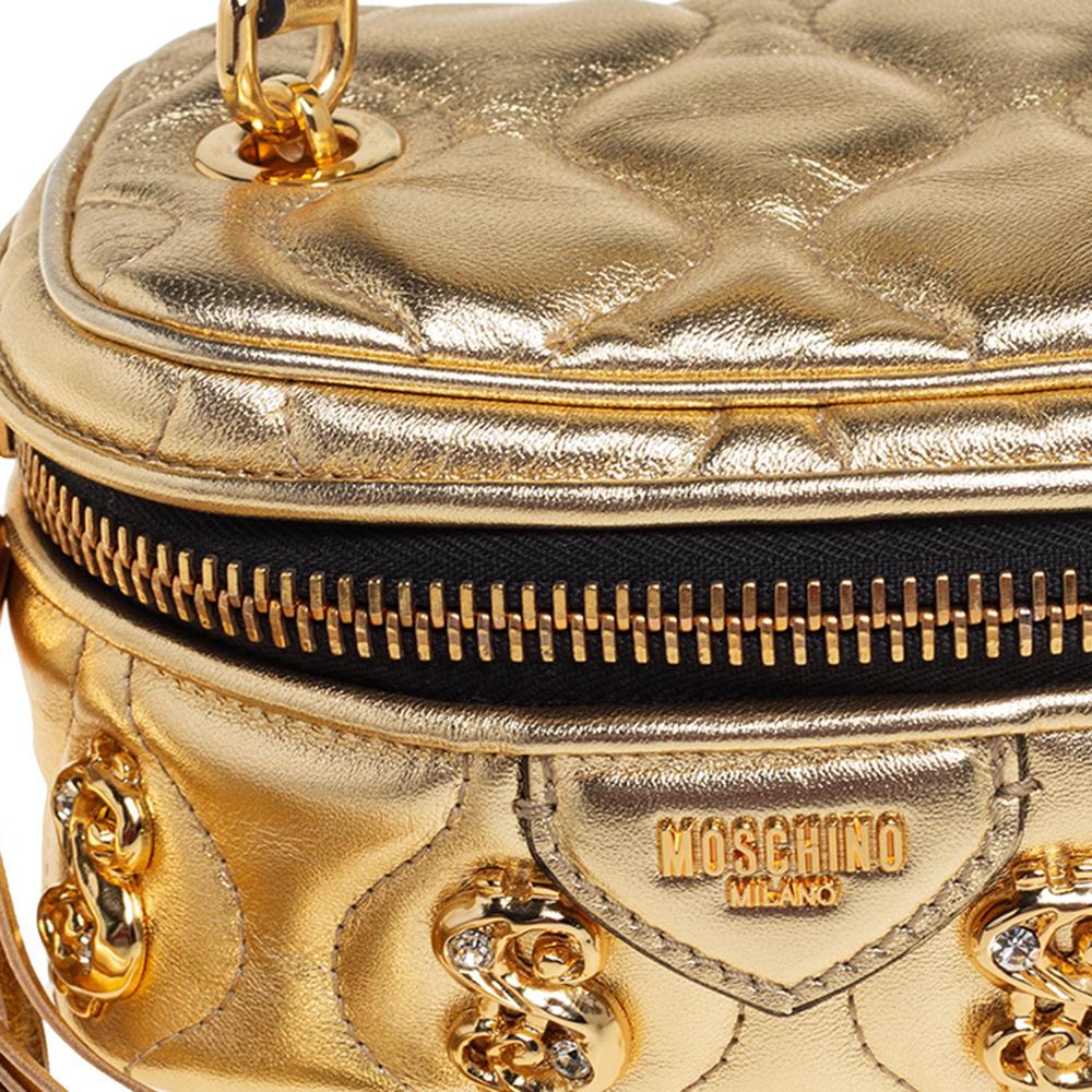 Women's Moschino Gold Quilted Leather Mini Dollaro Top Handle Bag