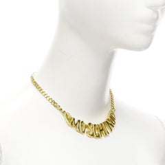 MOSCHINO gold tone logo heart motif clasp short chain necklace