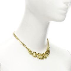 MOSCHINO gold tone logo heart motif clasp short chain necklace