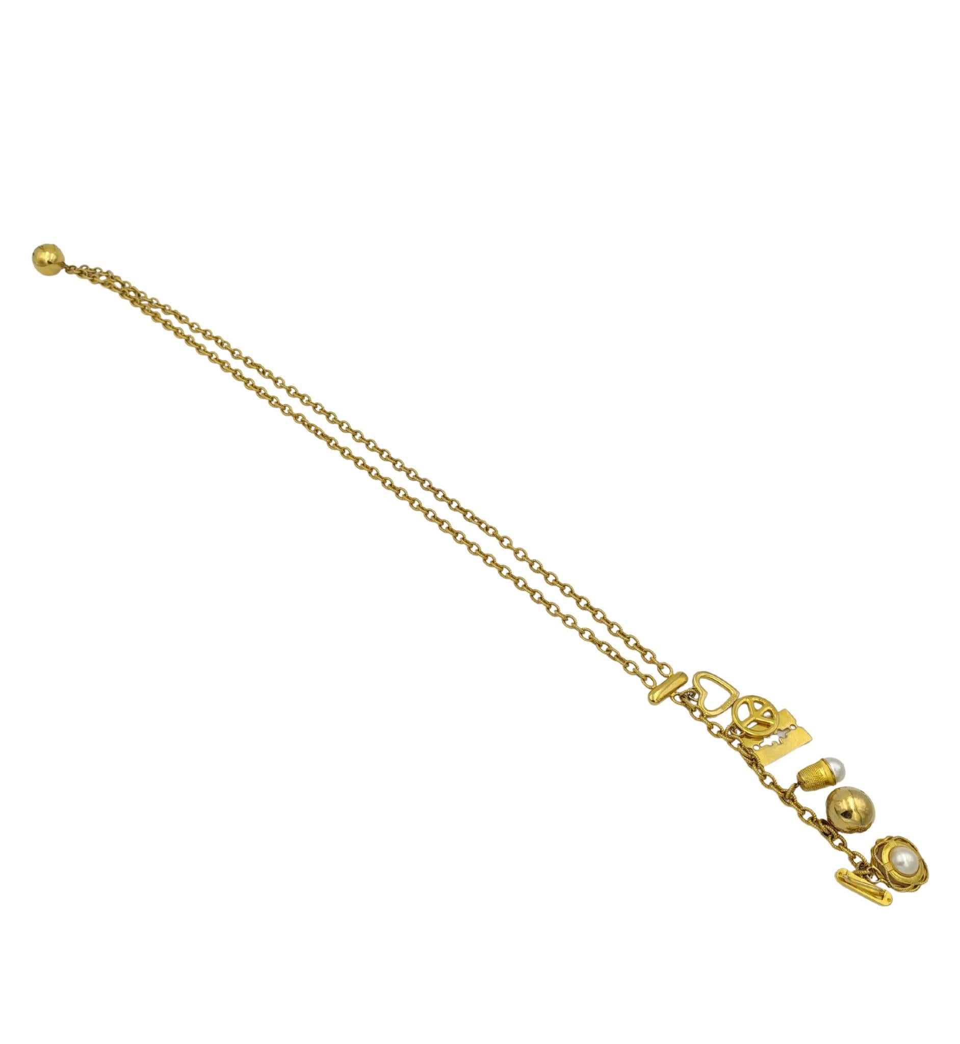 Cinturón Moschino de metal dorado con doble cadena colgante Marrón en venta