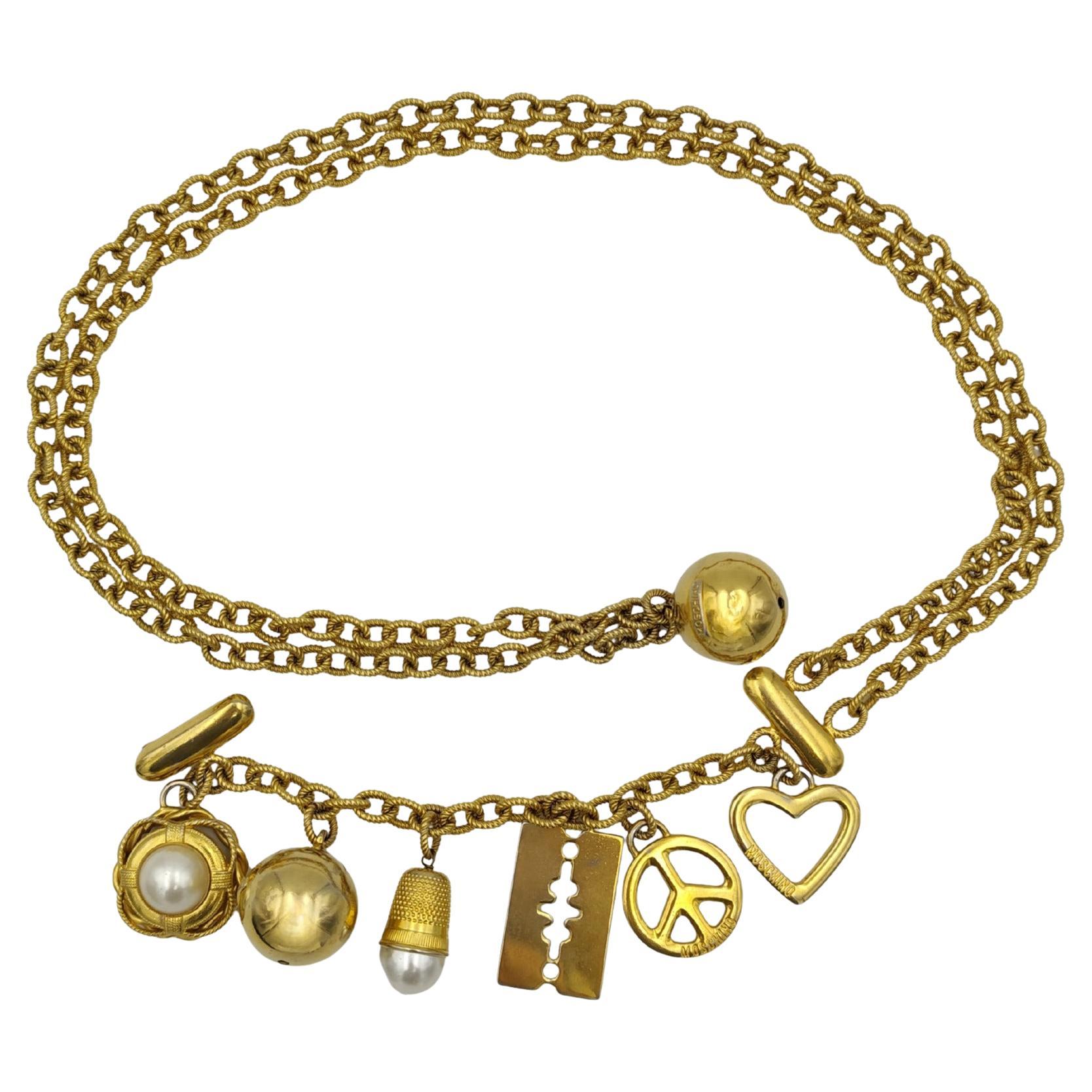 Moschino golden metal double chain pendants belt