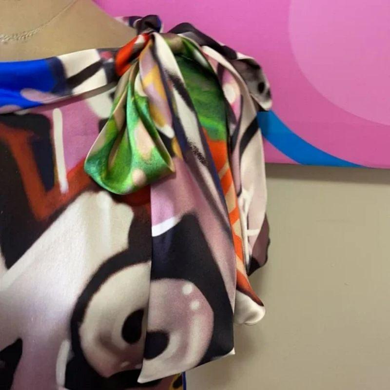 Moschino Graffiti Silk Satin Blouse In Excellent Condition For Sale In Los Angeles, CA