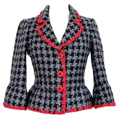 Moschino Gray Red Wool Mohair Pied De Poule Evening Jacket