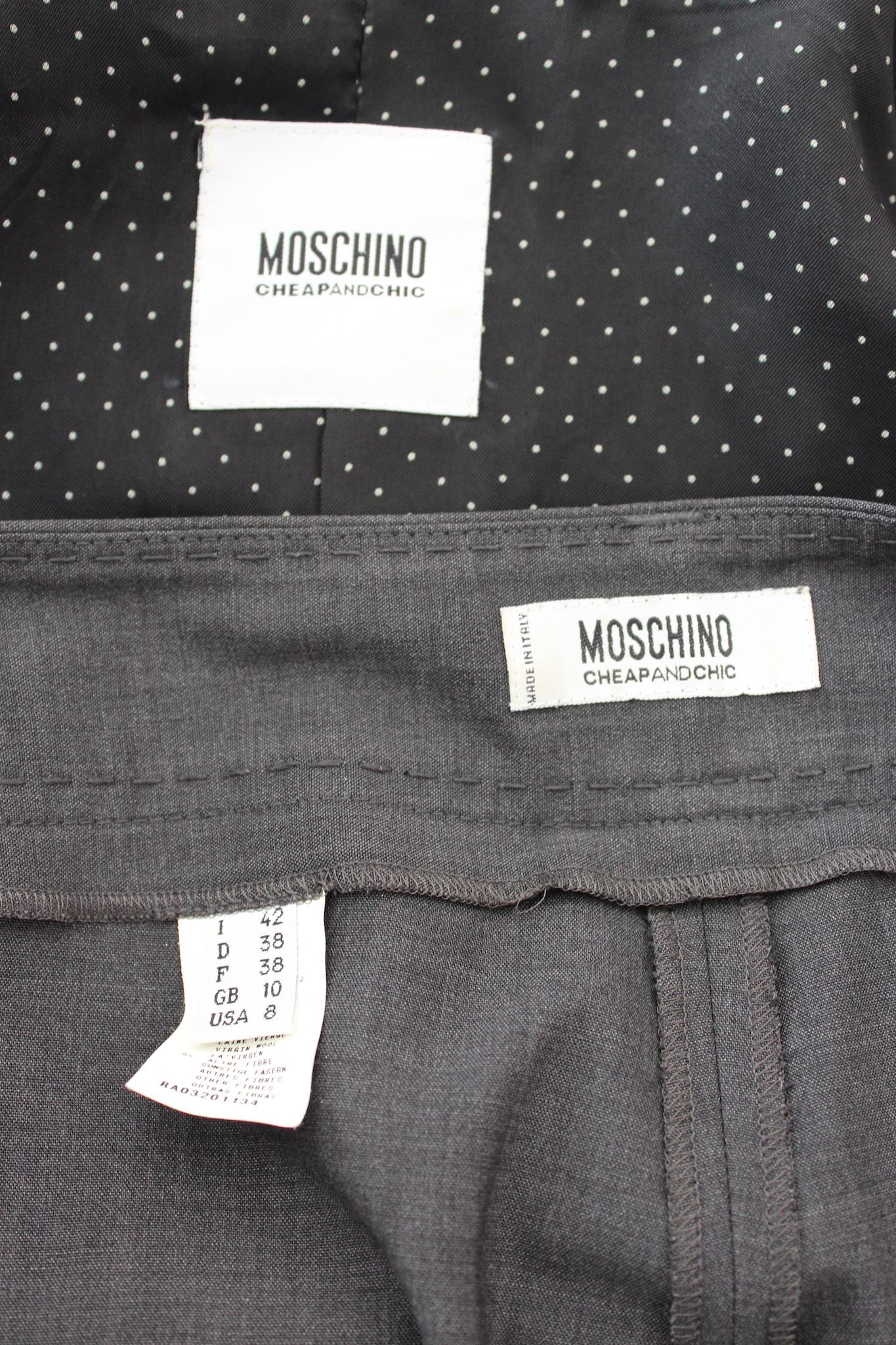 Moschino - Pantalon de costume classique en laine grise en vente 3