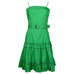 Moschino Green Spaghetti Strap Dress w/ Ruffle & Belt sz 10