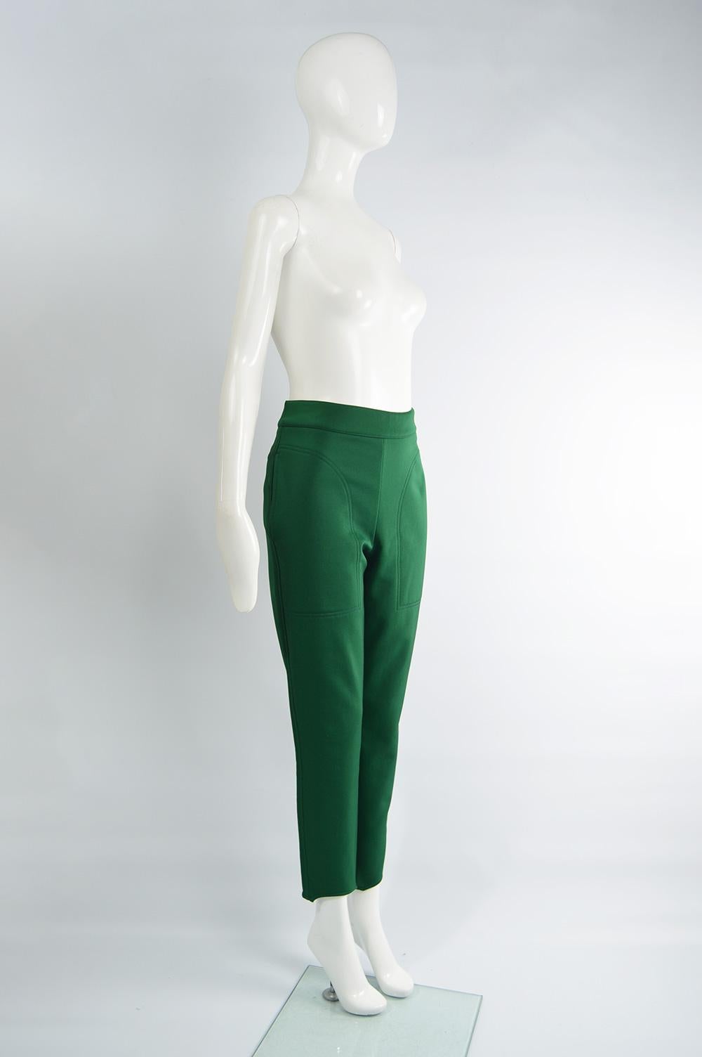 Moschino Green Stretch Jersey Slim Leg High Waist Vintage Pants, 1980s  In Good Condition For Sale In Doncaster, South Yorkshire