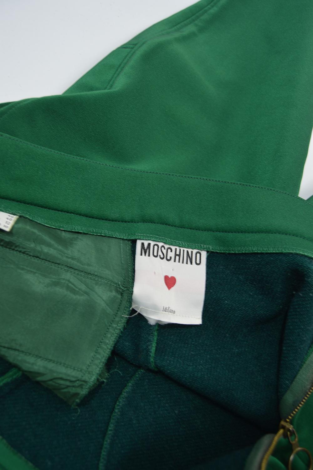 Moschino Green Stretch Jersey Slim Leg High Waist Vintage Pants, 1980s  For Sale 2