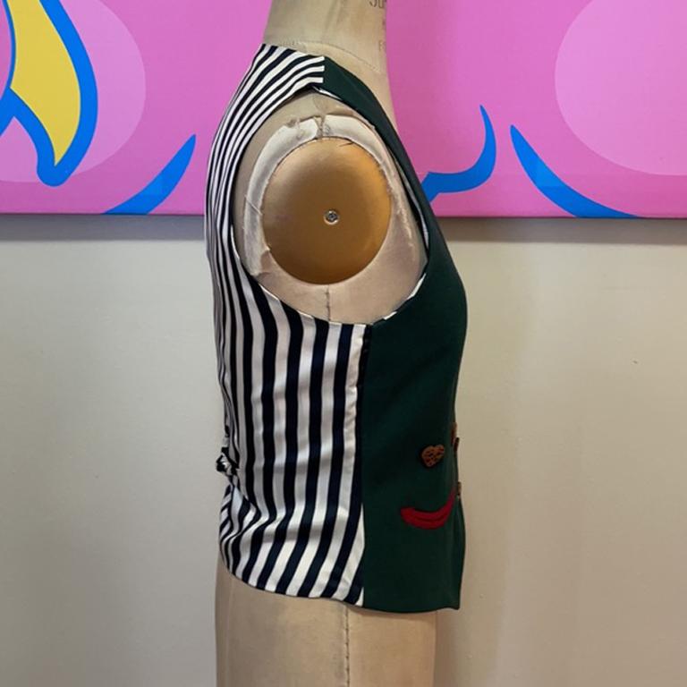 Moschino Green Wool Smile Frown Vest In Good Condition For Sale In Los Angeles, CA