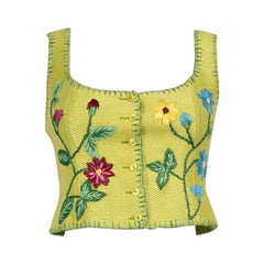 Moschino Green Woven Flower Embroidered Buttoned Top Size S