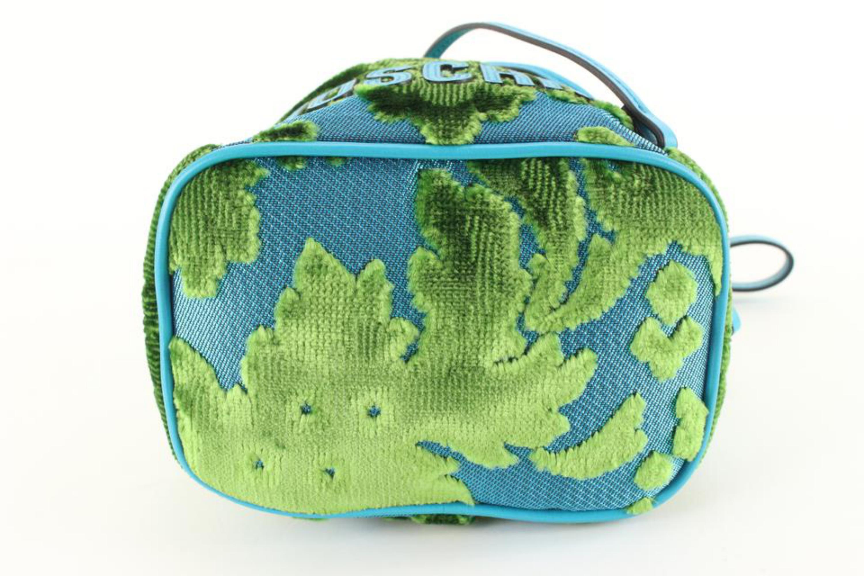 Moschino sac à bandoulière en velours côtelé vert et bleu avec cordon de serrage 5mo830 Neuf - En vente à Dix hills, NY