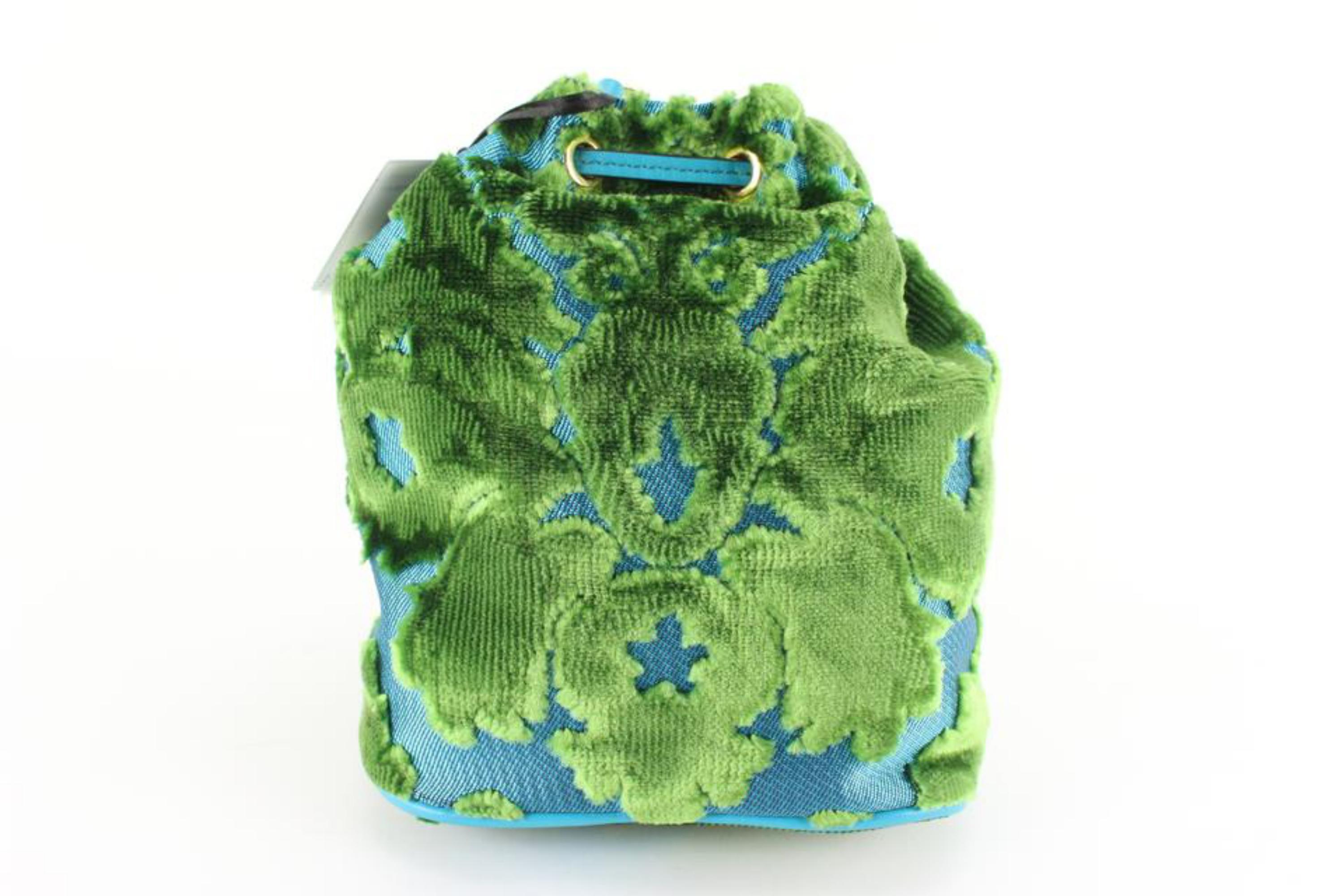 Moschino Green x Blue Corduroy Drawstring Crossbody 5mo830s In New Condition For Sale In Dix hills, NY