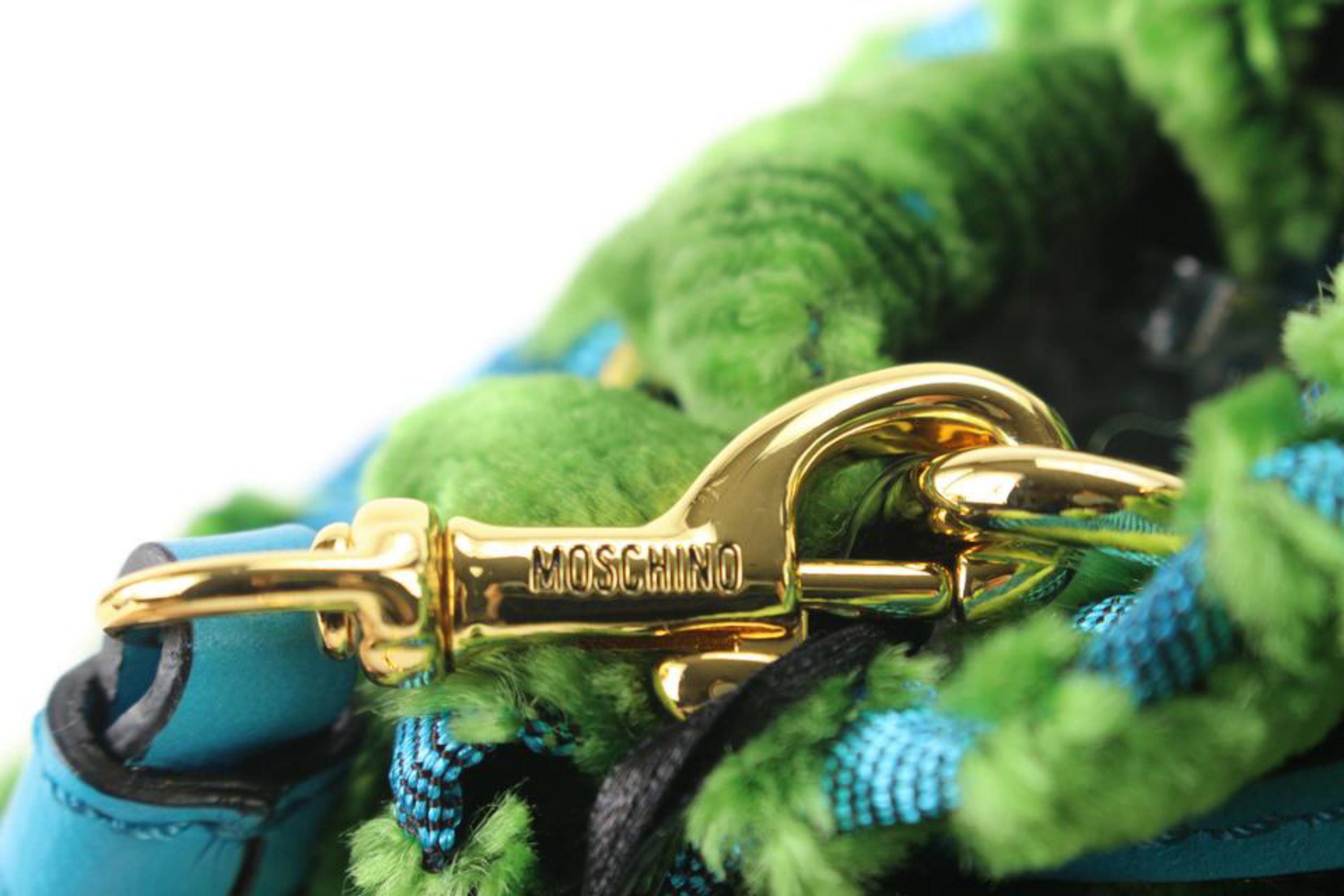 Moschino sac à bandoulière en velours côtelé vert et bleu avec cordon de serrage 5mo830 en vente 2