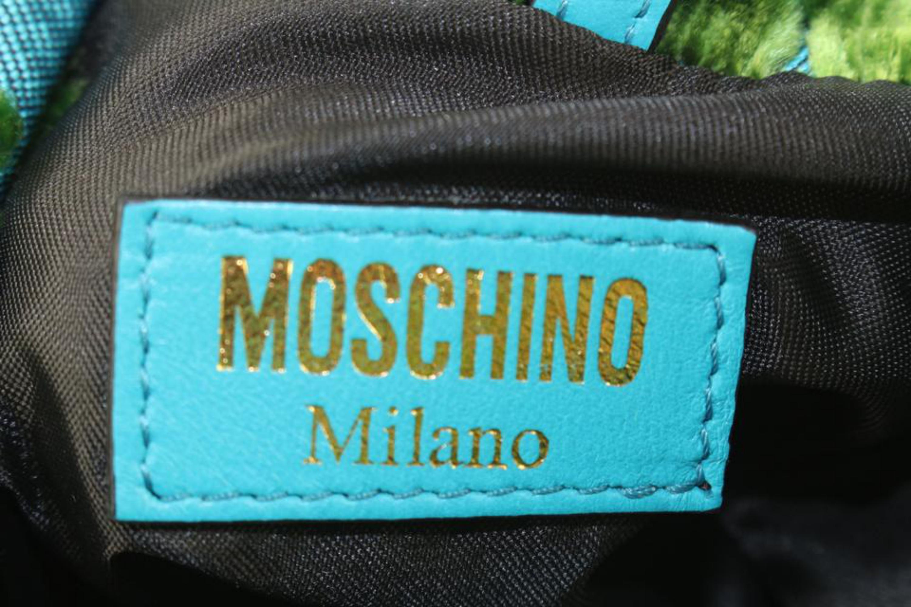 Moschino sac à bandoulière en velours côtelé vert et bleu avec cordon de serrage 5mo830 en vente 3