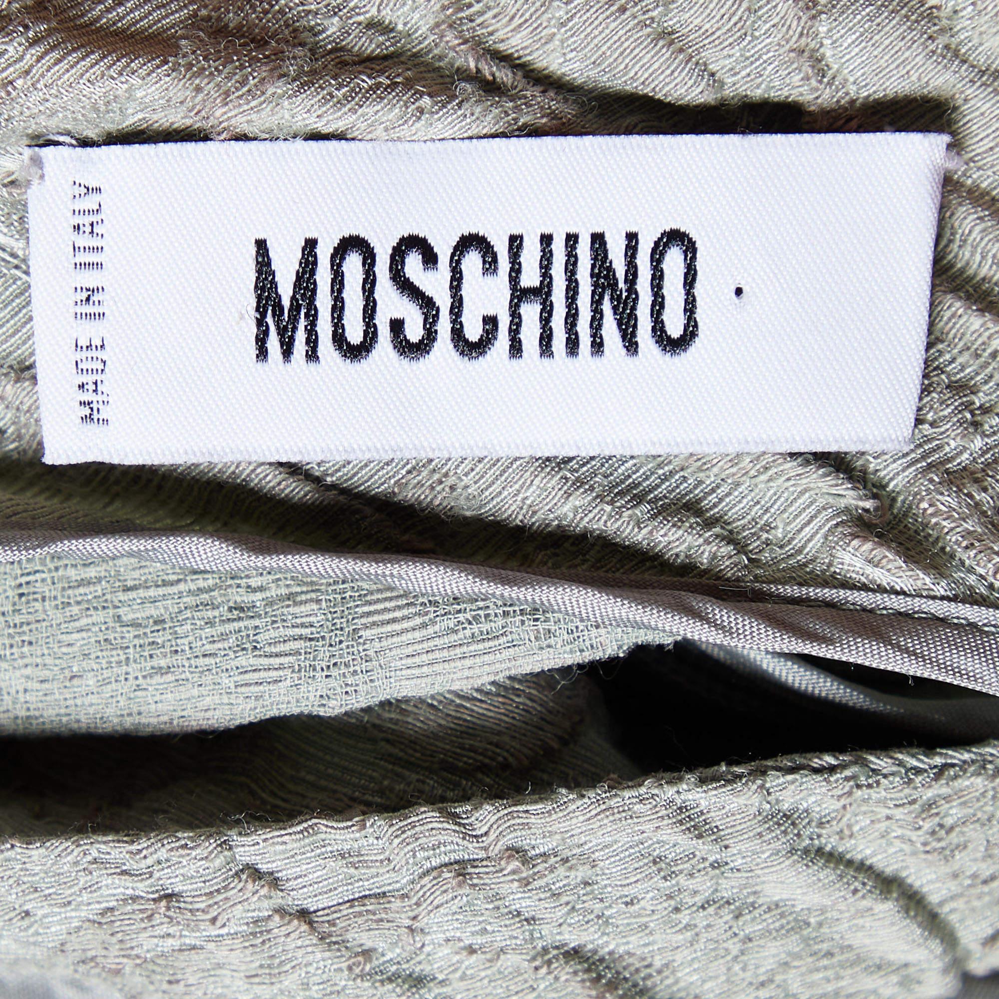 Moschino - Vestito a ruota con fiocco in jacquard floreale grigio M. In condizioni buone in vendita a Dubai, Al Qouz 2