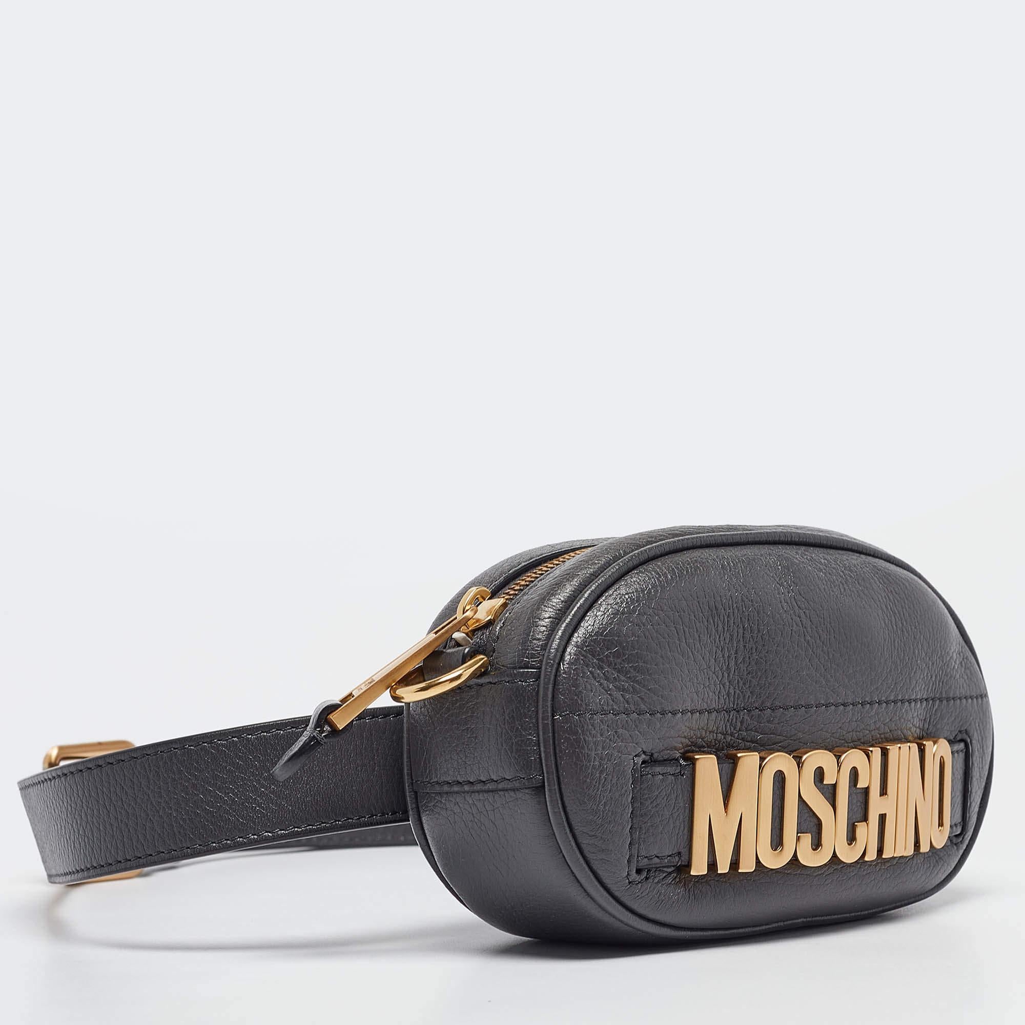Black Moschino Grey Leather Mini Classic Logo Belt Bag