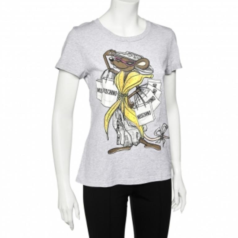 T-shirt Moschino gris Shopaholic imprimé souris L Pour femmes en vente