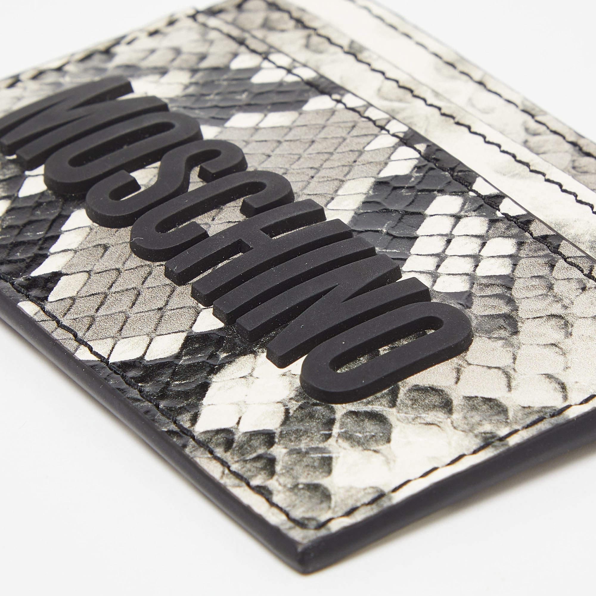 Moschino Kartenetui aus grauem/weißem, geprägtem Leder mit Schlangenhautprägung im Angebot 1