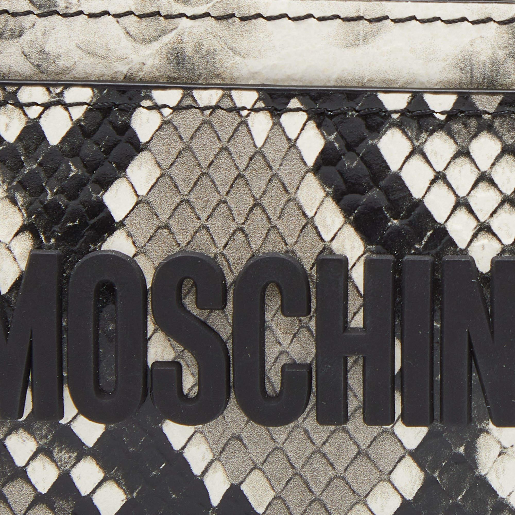 Moschino Kartenetui aus grauem/weißem, geprägtem Leder mit Schlangenhautprägung im Angebot 2