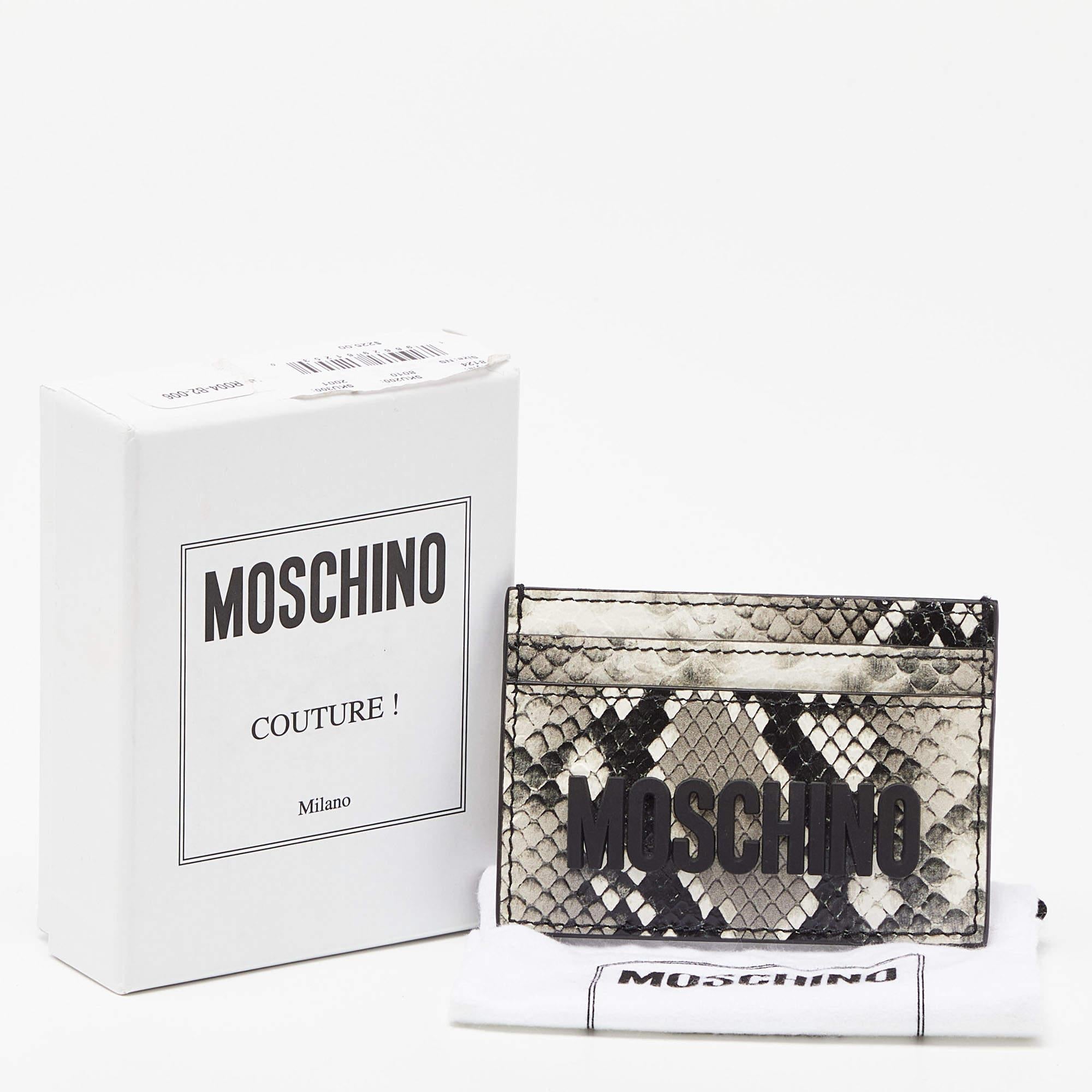 Moschino Kartenetui aus grauem/weißem, geprägtem Leder mit Schlangenhautprägung im Angebot 4