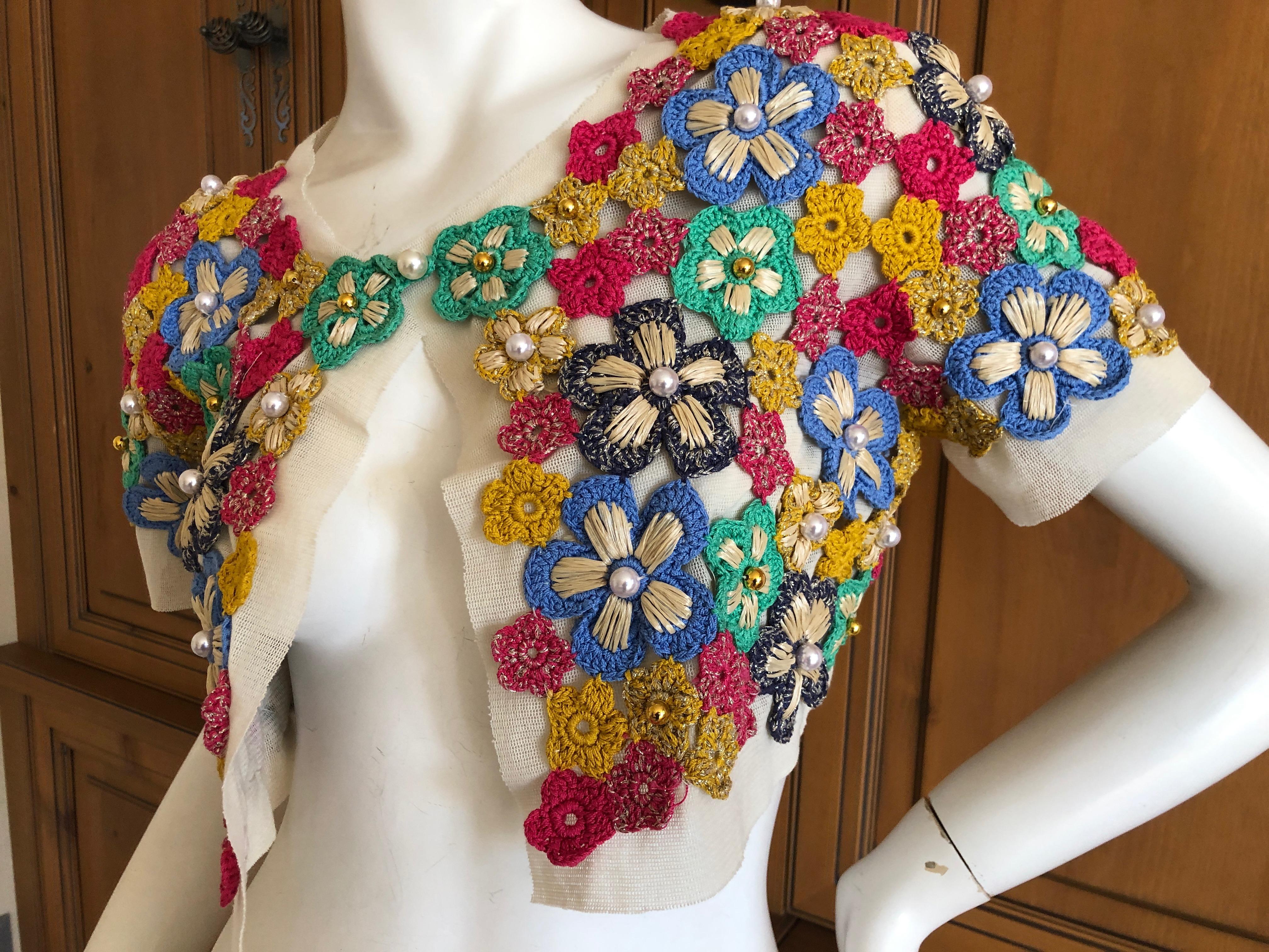 Moschino Hippy Chick Crochet Embellished Shrug for Cheap & Chic In Excellent Condition For Sale In Cloverdale, CA