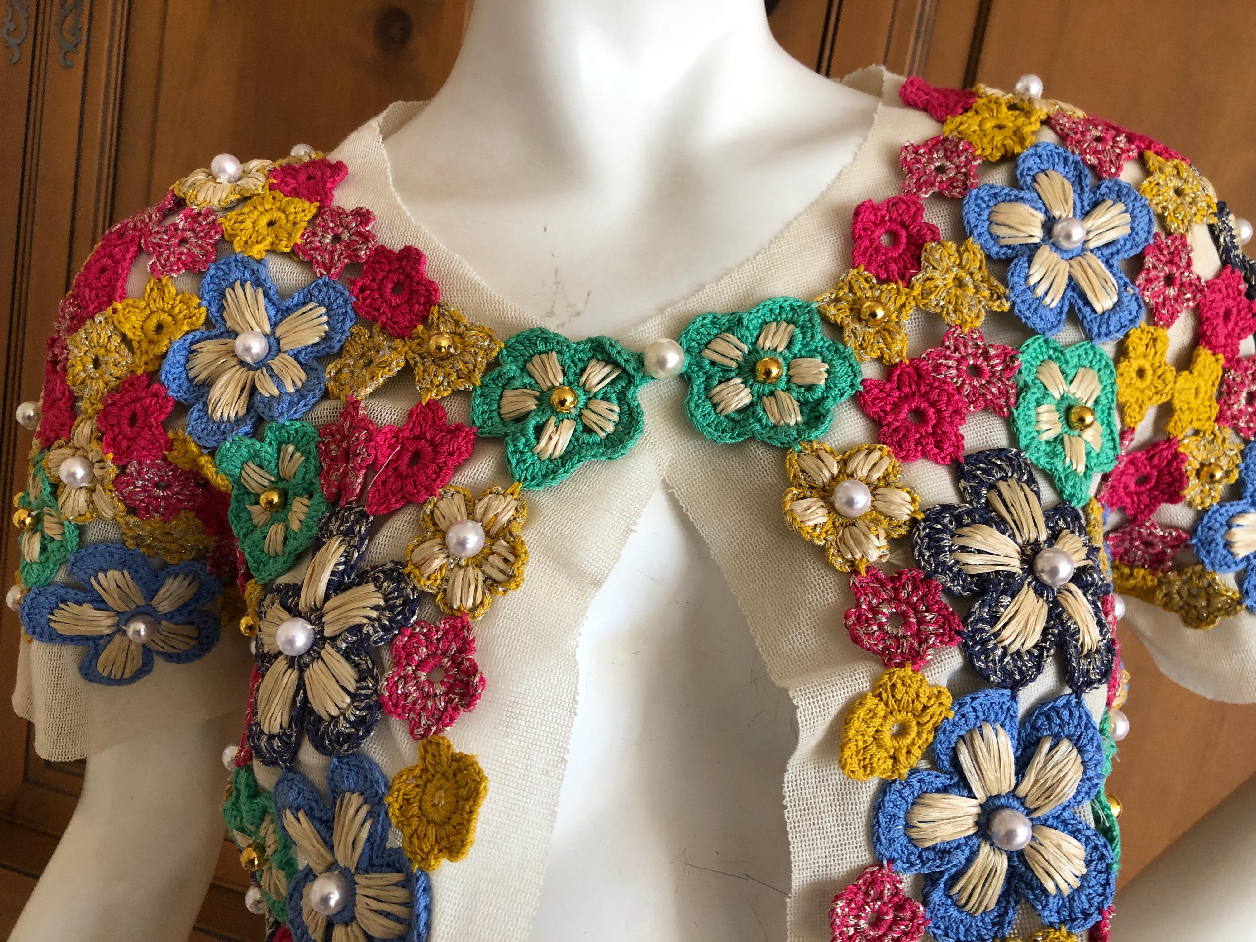 Moschino Hippy Chick Crochet Embellished Shrug for Cheap & Chic For Sale 1
