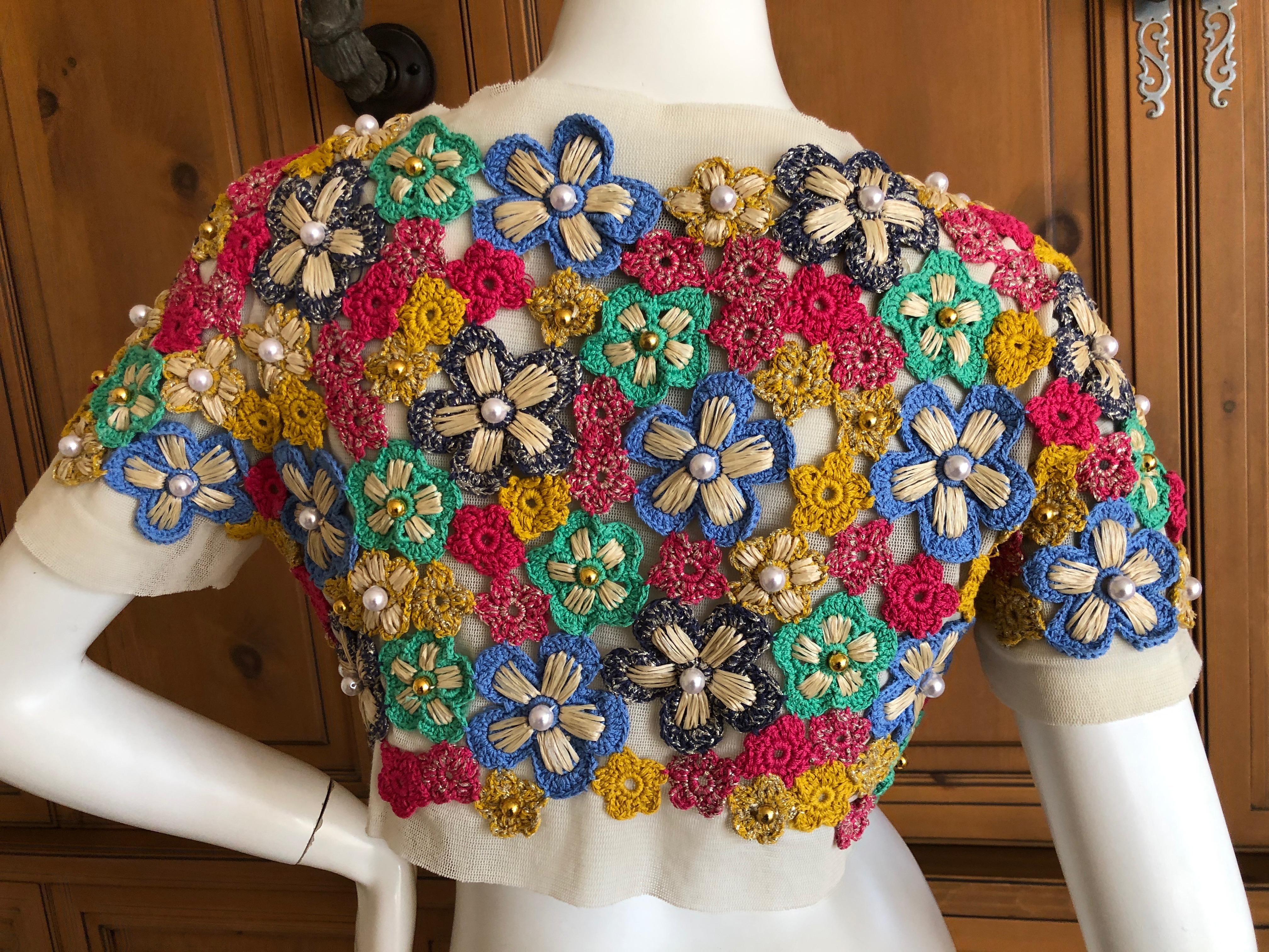 Moschino Hippy Chick Crochet Embellished Shrug for Cheap & Chic For Sale 2