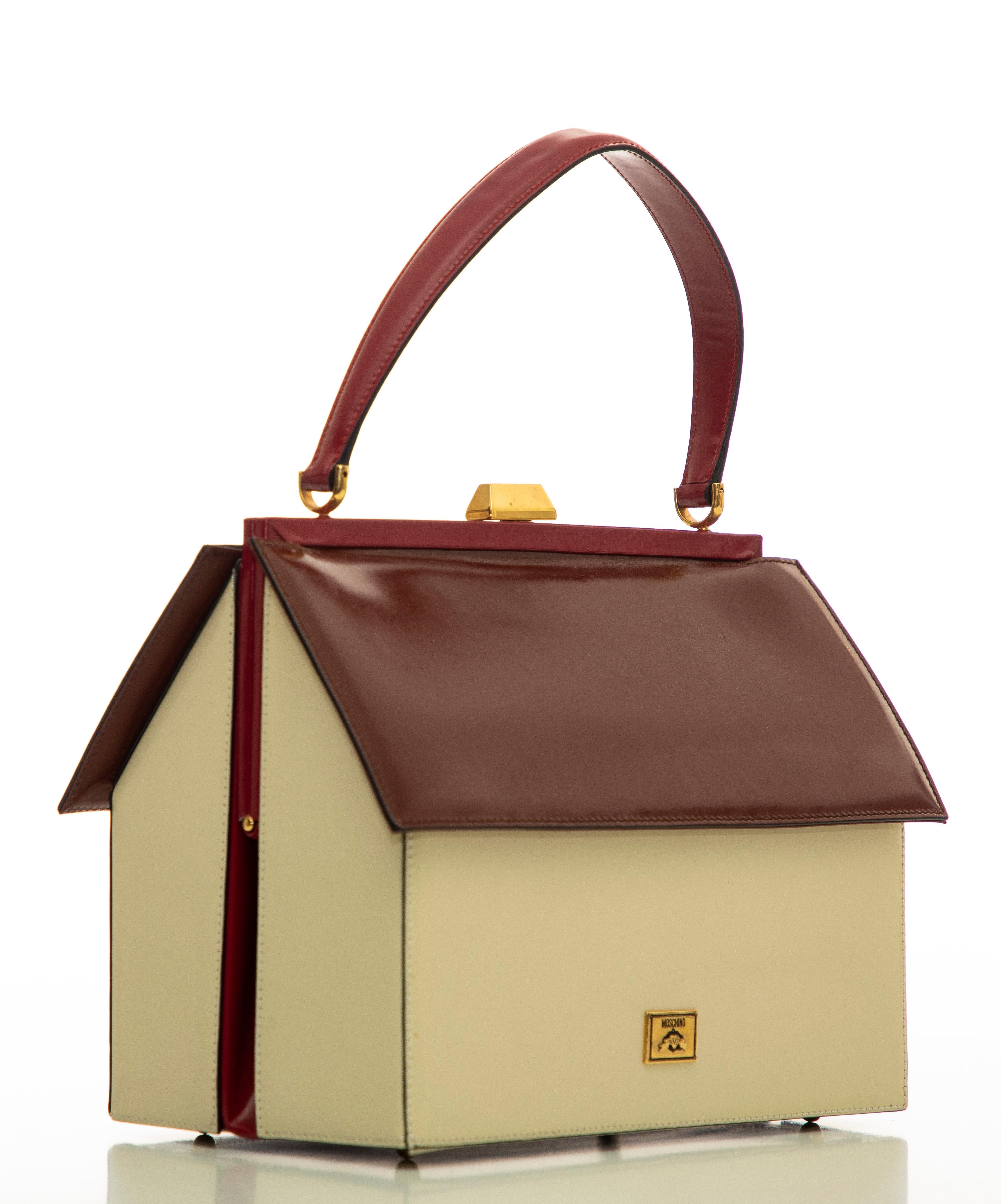 Brown Moschino House Shaped Top Handle Leather Handbag, Circa: 1991