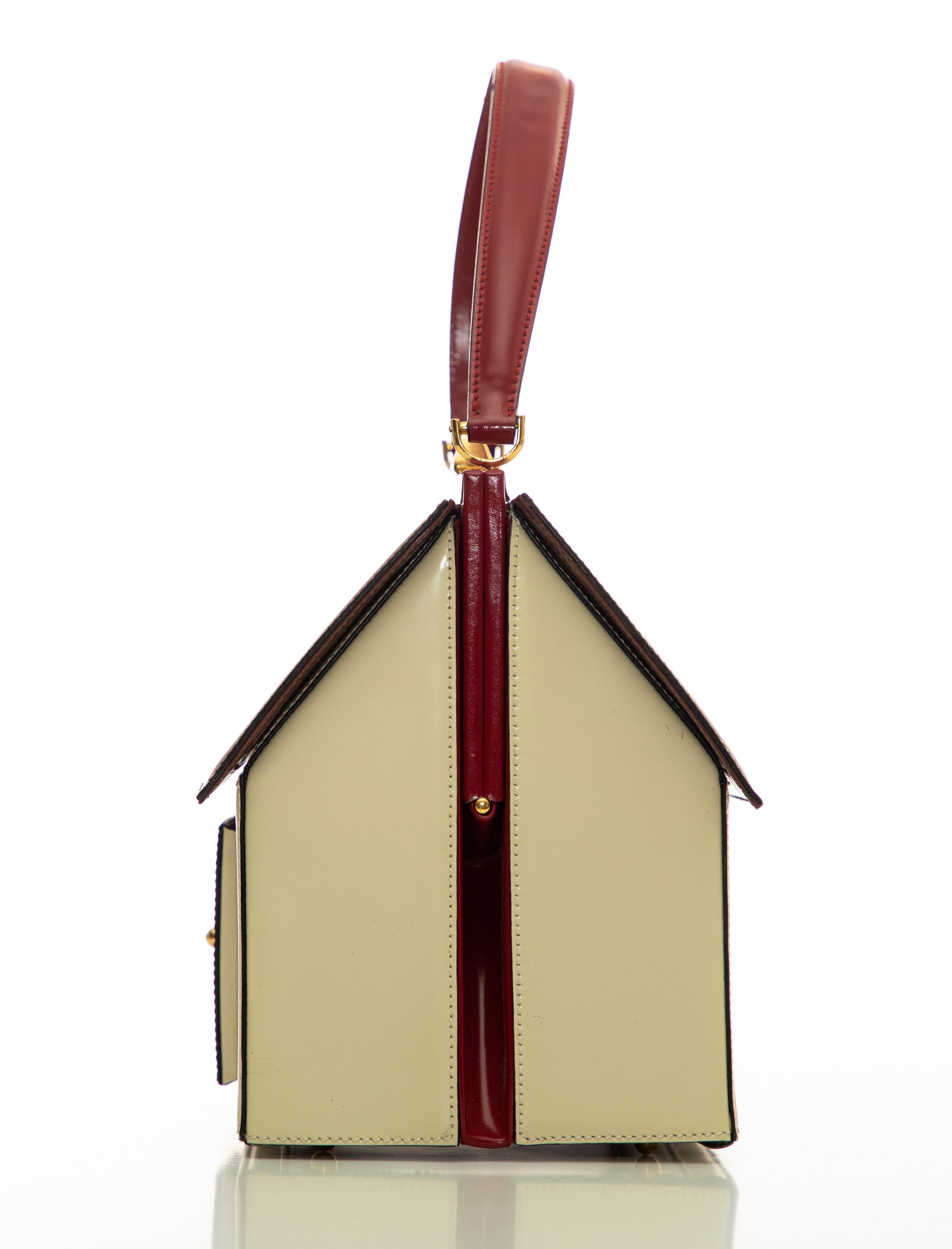 Moschino House Shaped Top Handle Leather Handbag, Circa: 1991 In Good Condition In Cincinnati, OH