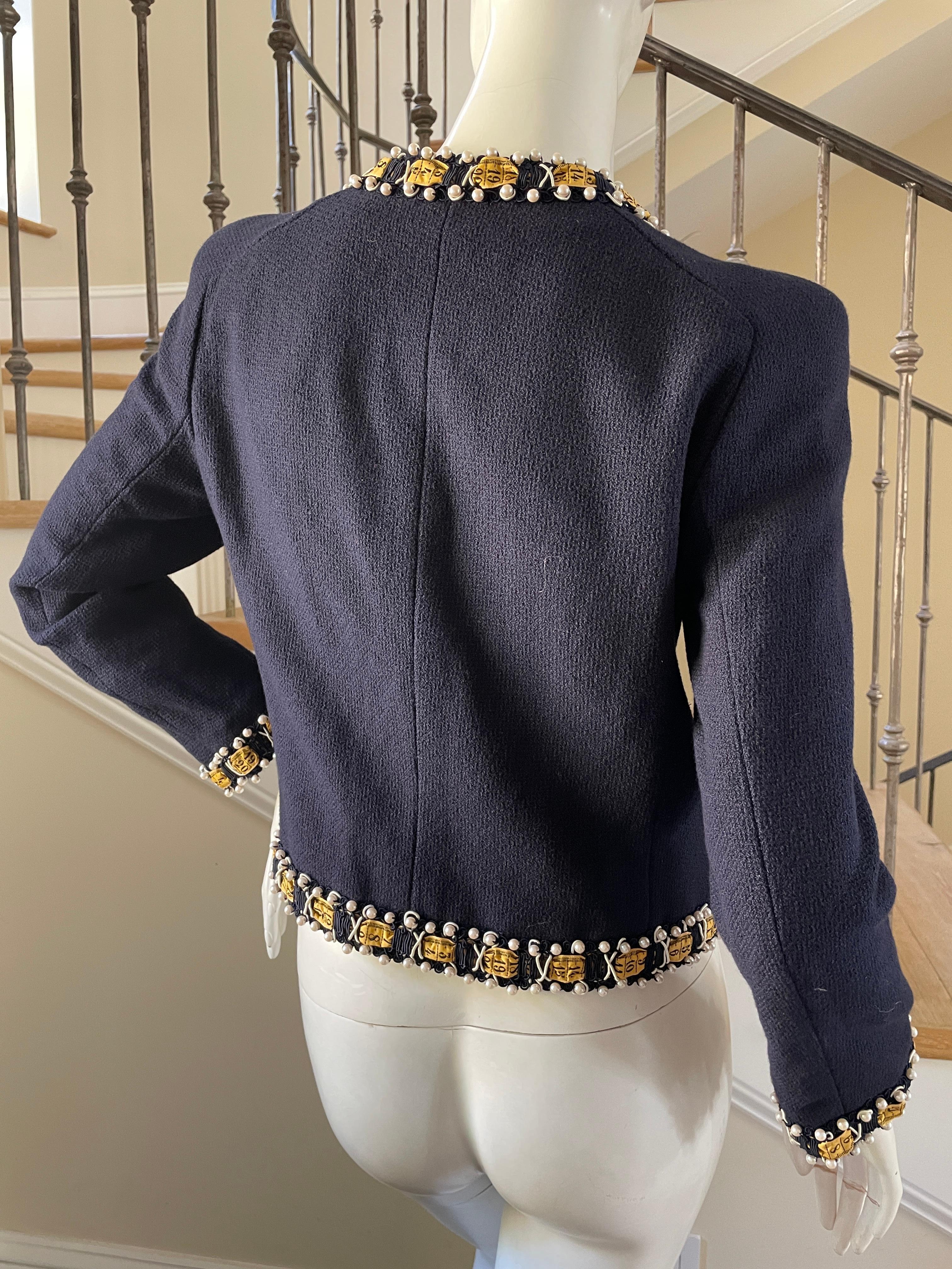 Women's Moschino Vintage 80's Sewing Kit Embellished Blue Boucle Jacket For Sale