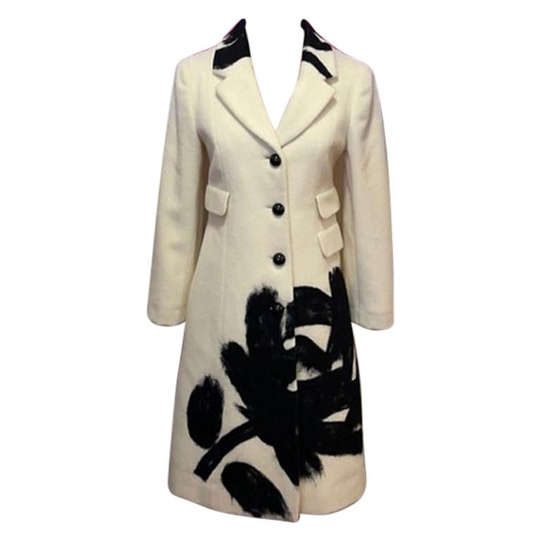 Moschino Ivory Black Wool Flower Coat For Sale