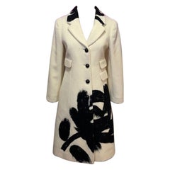 Moschino Ivory Black Wool Flower Coat