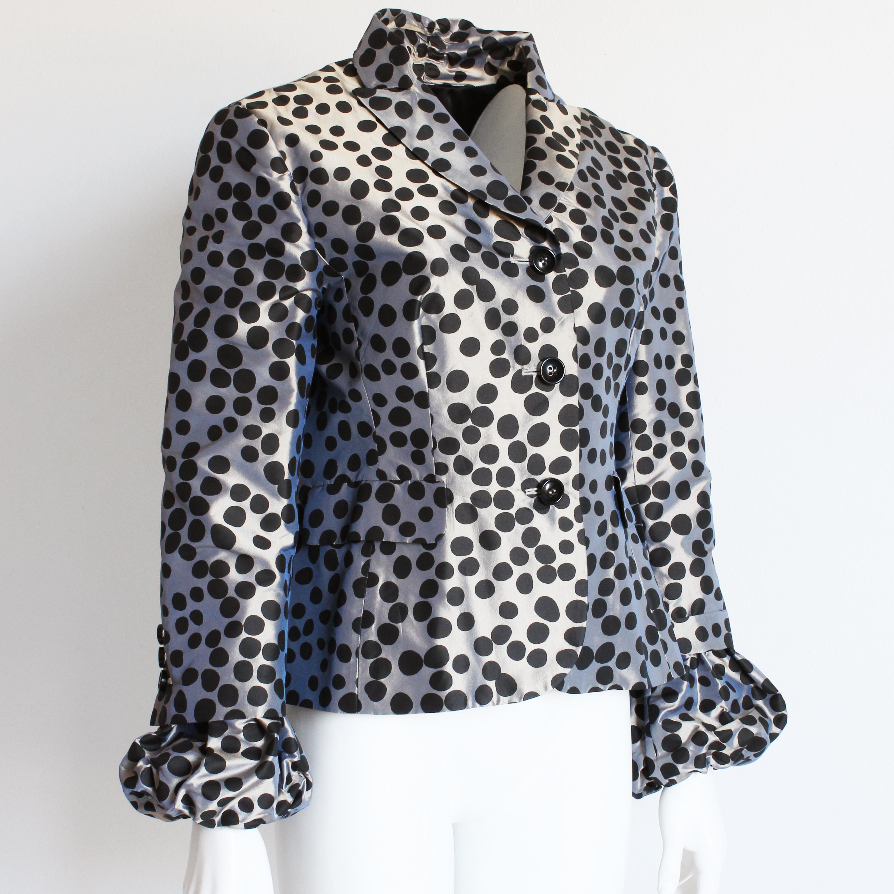 Moschino Jacket Gunmetal Silk with Polka Dots Puff Sleeves Cheap and Chic US 12 In Good Condition For Sale In Port Saint Lucie, FL