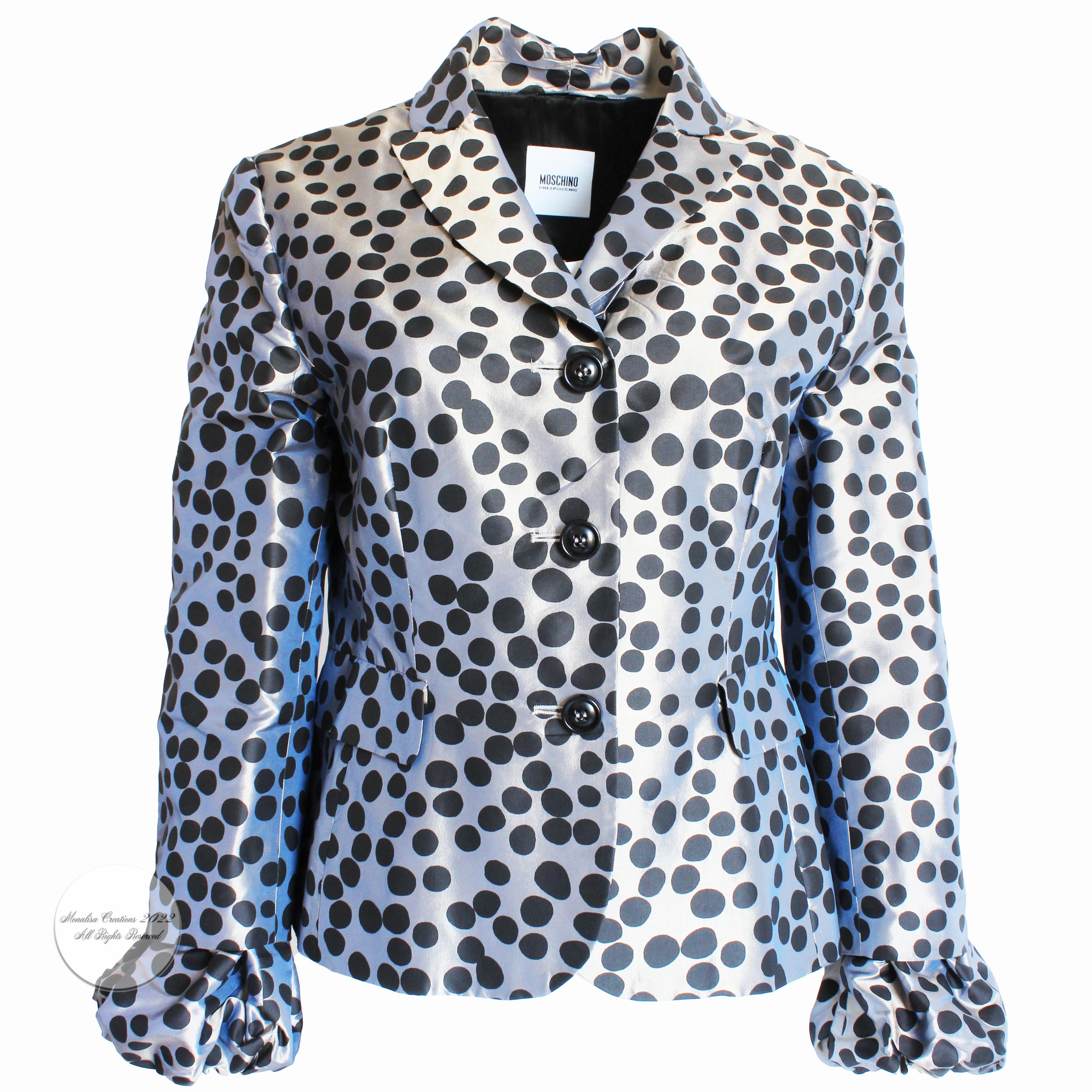Moschino Jacket Gunmetal Silk with Polka Dots Puff Sleeves Cheap and Chic US 12 1