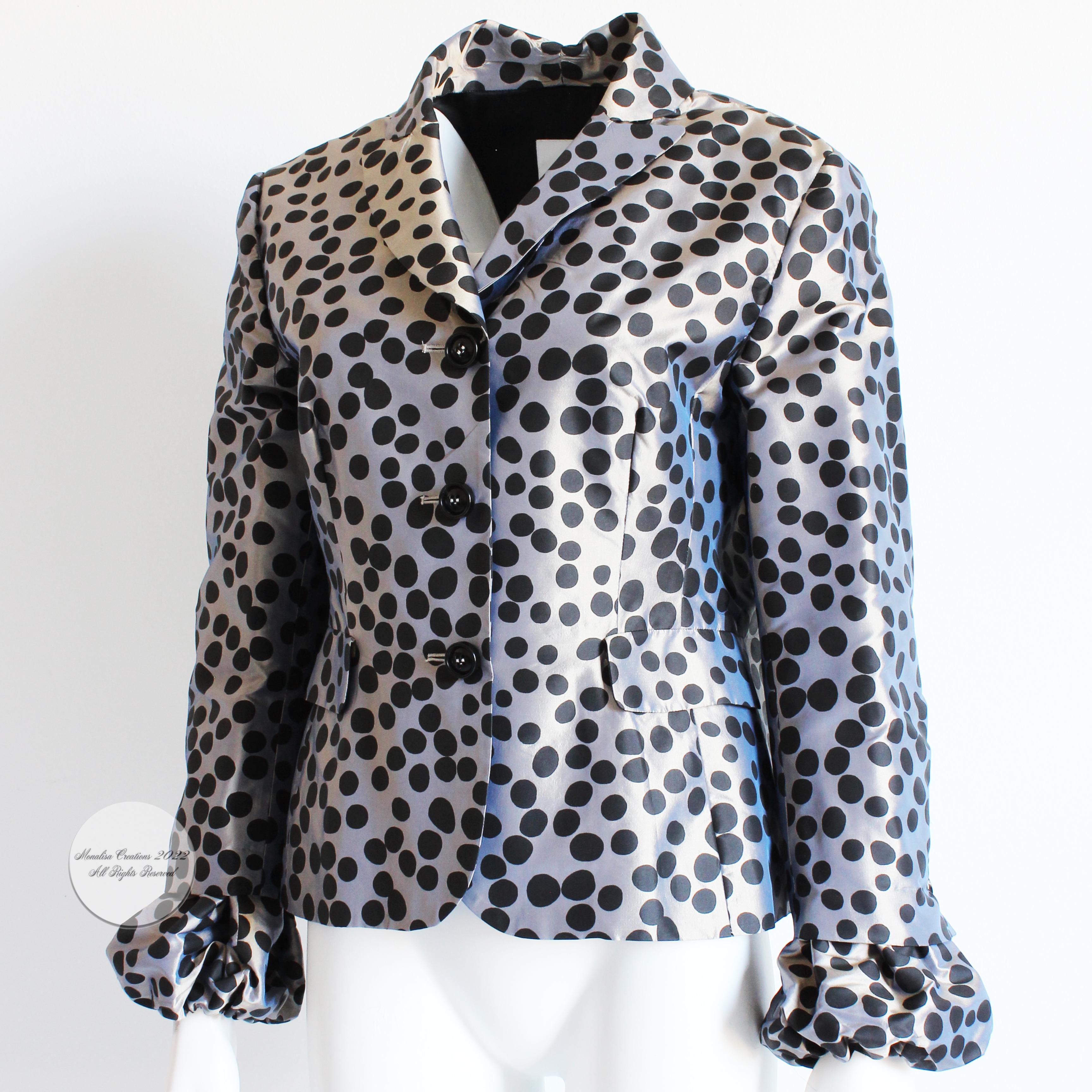 Moschino Jacket Gunmetal Silk with Polka Dots Puff Sleeves Cheap and Chic US 12 2