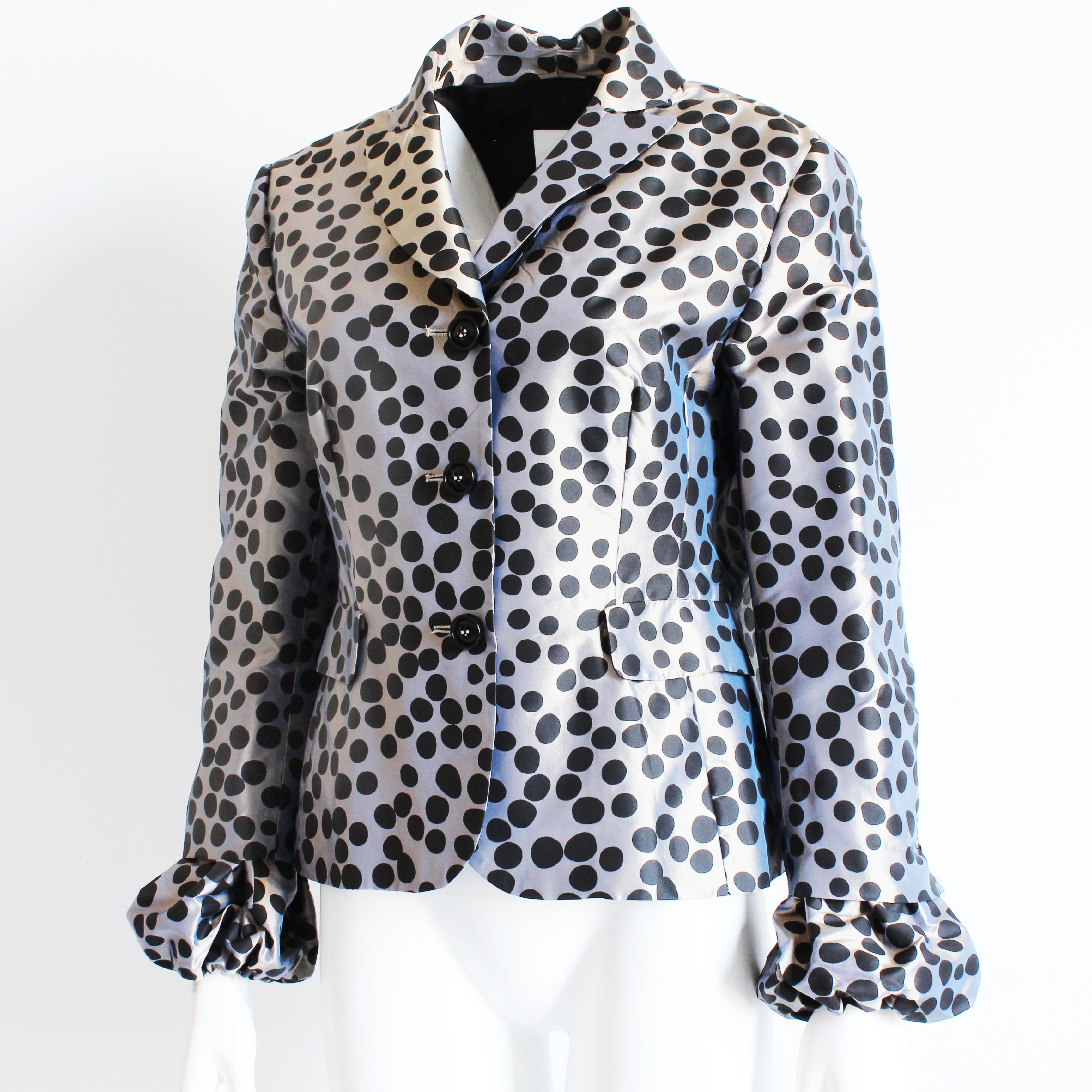 Moschino Jacket Gunmetal Silk with Polka Dots Puff Sleeves Cheap and Chic US 12 For Sale 2