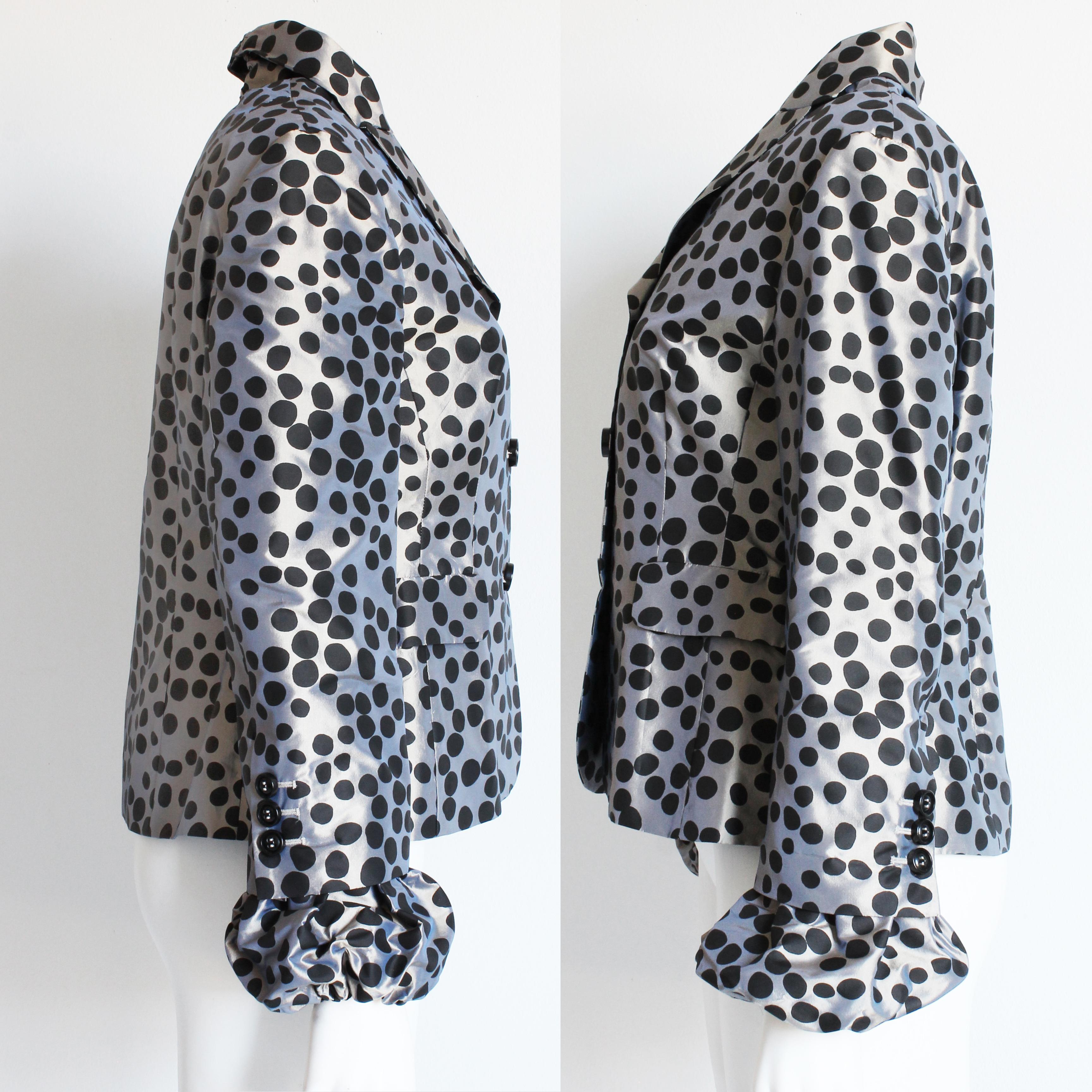 Moschino Jacket Gunmetal Silk with Polka Dots Puff Sleeves Cheap and Chic US 12 For Sale 3
