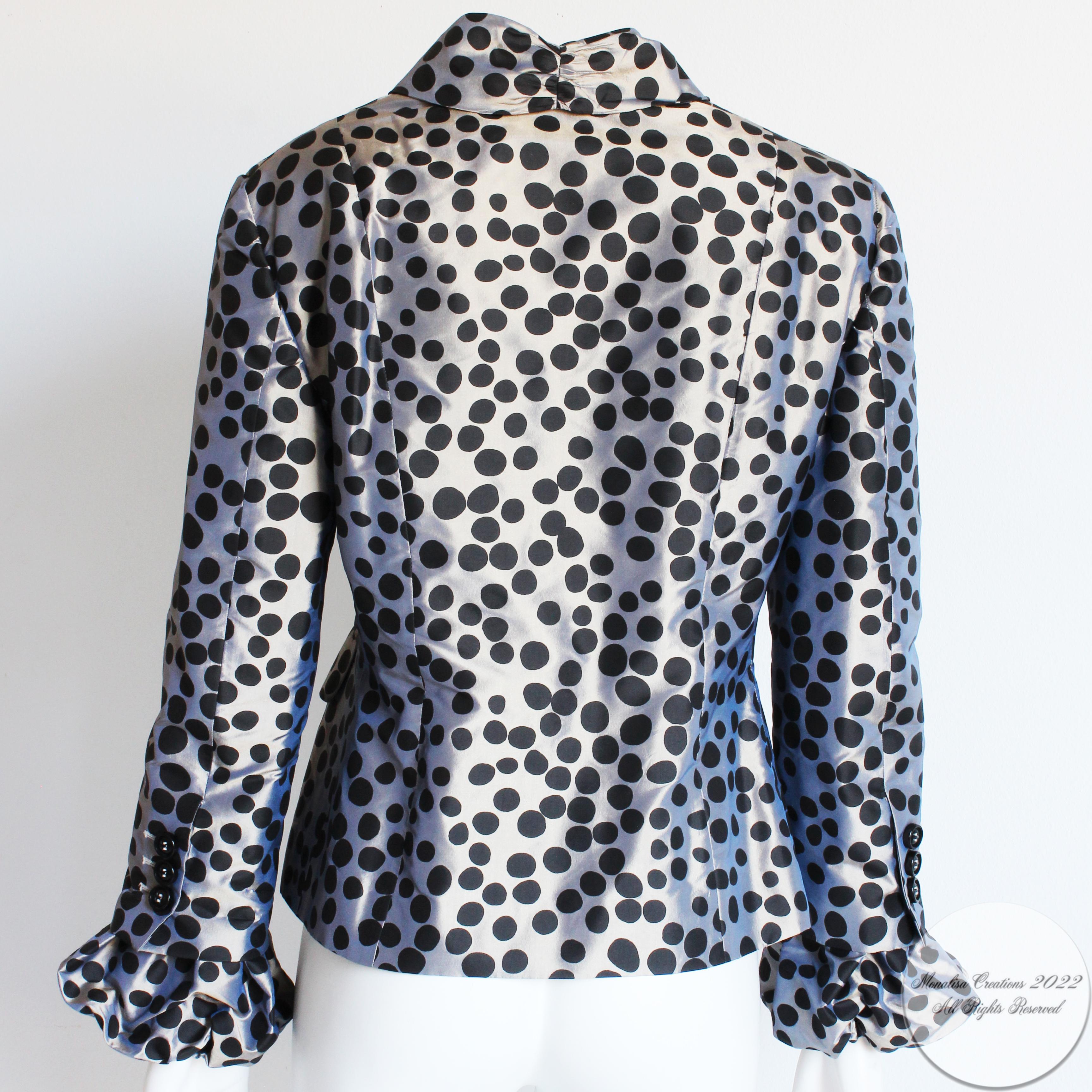 Moschino Jacket Gunmetal Silk with Polka Dots Puff Sleeves Cheap and Chic US 12 4