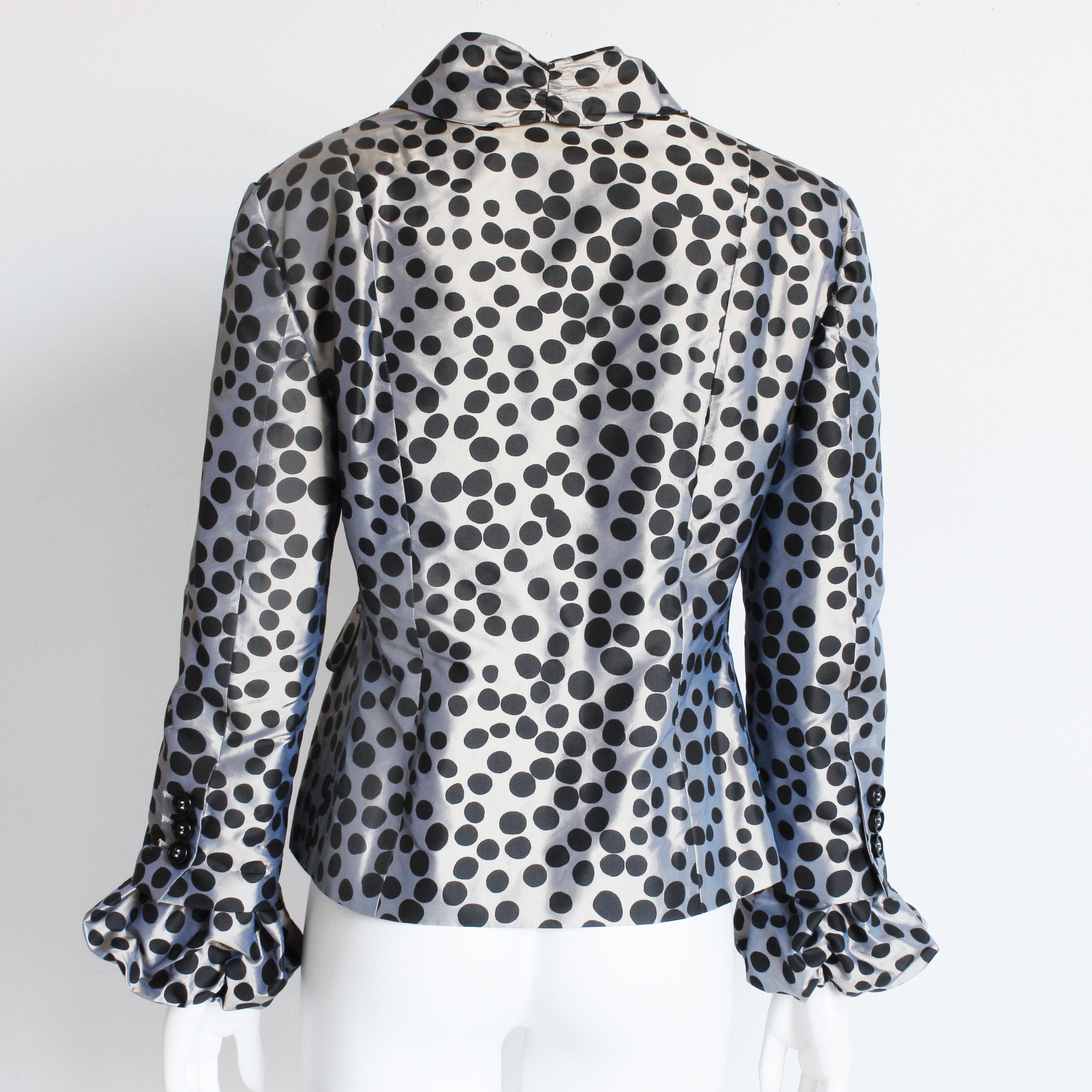 Moschino Jacket Gunmetal Silk with Polka Dots Puff Sleeves Cheap and Chic US 12 For Sale 4