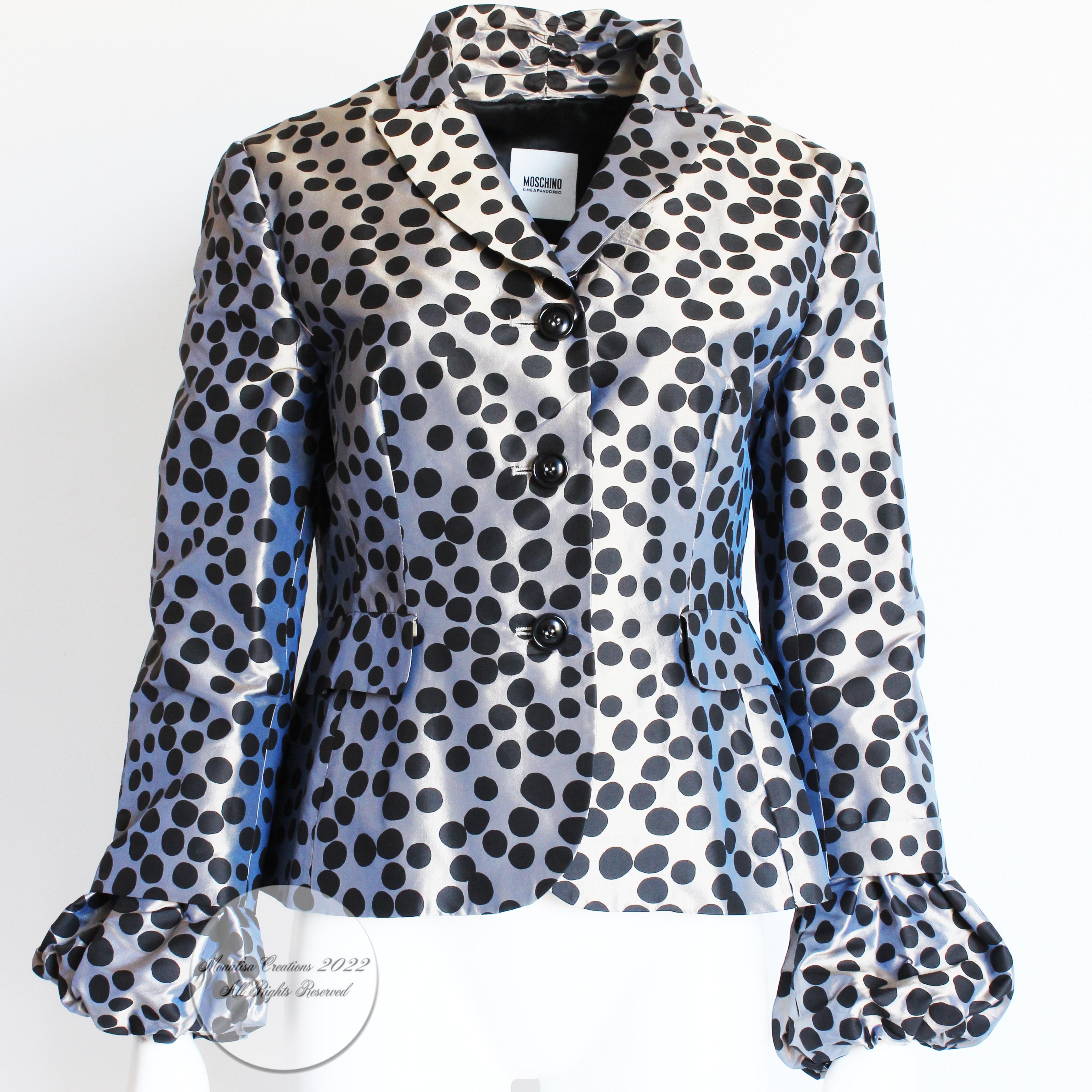Moschino Jacket Gunmetal Silk with Polka Dots Puff Sleeves Cheap and Chic US 12 5