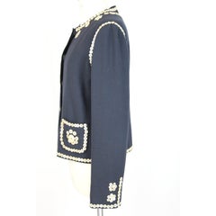 Moschino Jacket Mother Pearl Buttons Embroidered Wool Blue 1990s Rare Collection